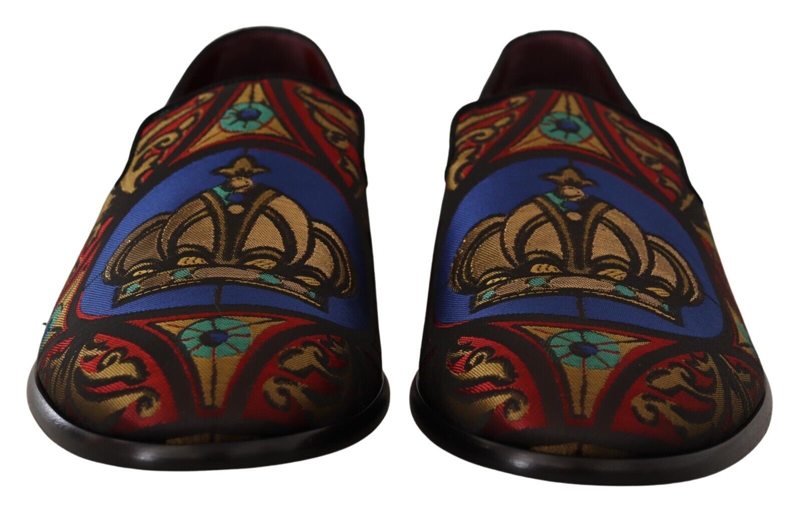Dolce & Gabbana Multicolor Jacquard Krone Hausschuhe Loafers Schuhe