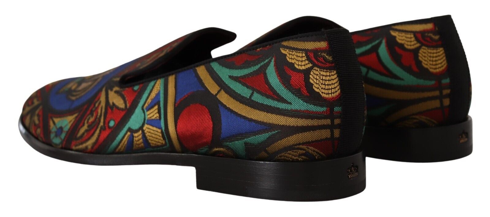 Dolce & Gabbana Multicolor Jacquard Krone Hausschuhe Loafers Schuhe