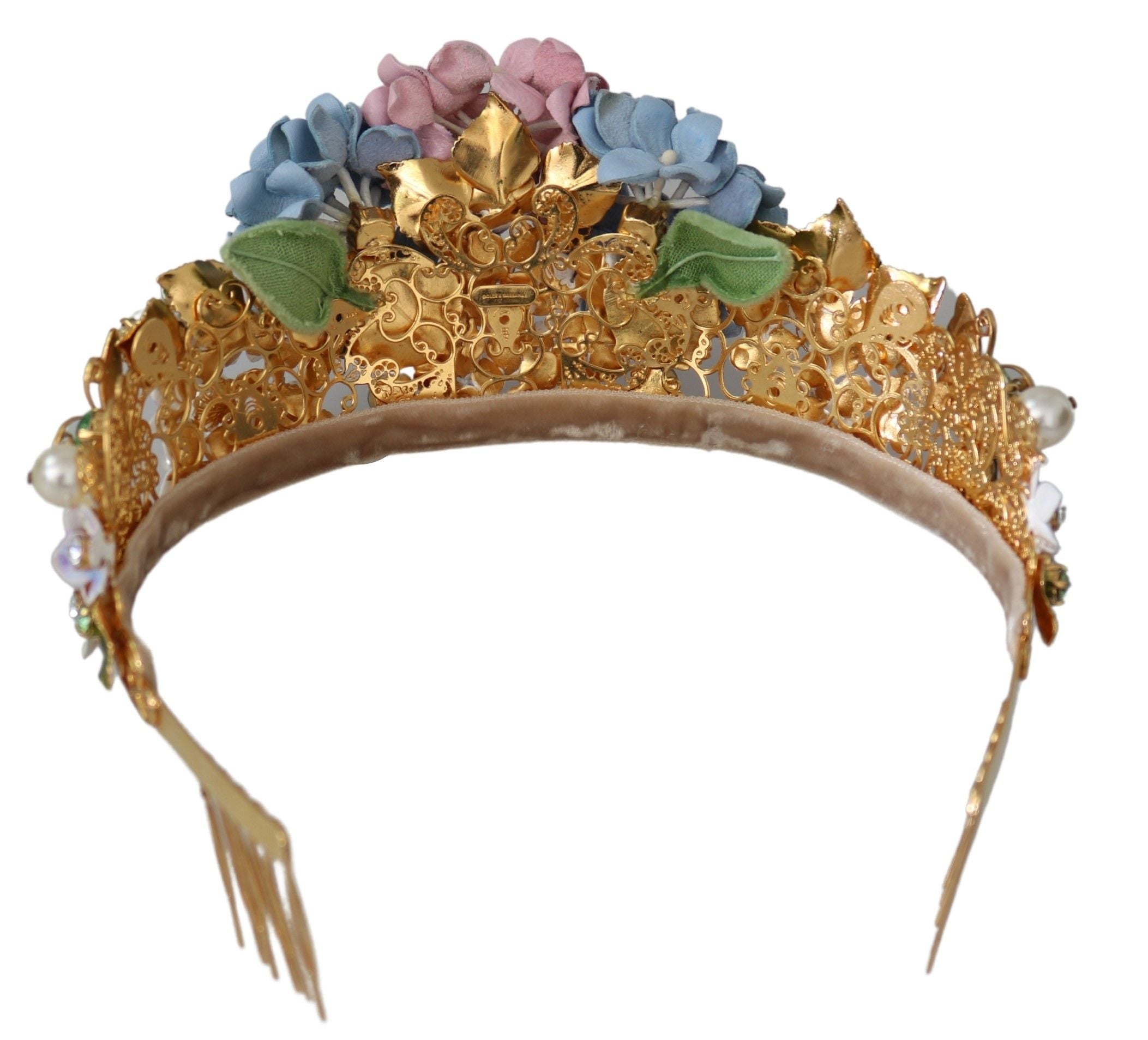 Dolce & Gabbana Gold Kristall Lila Hortensia Stirnband Krone Diadem
