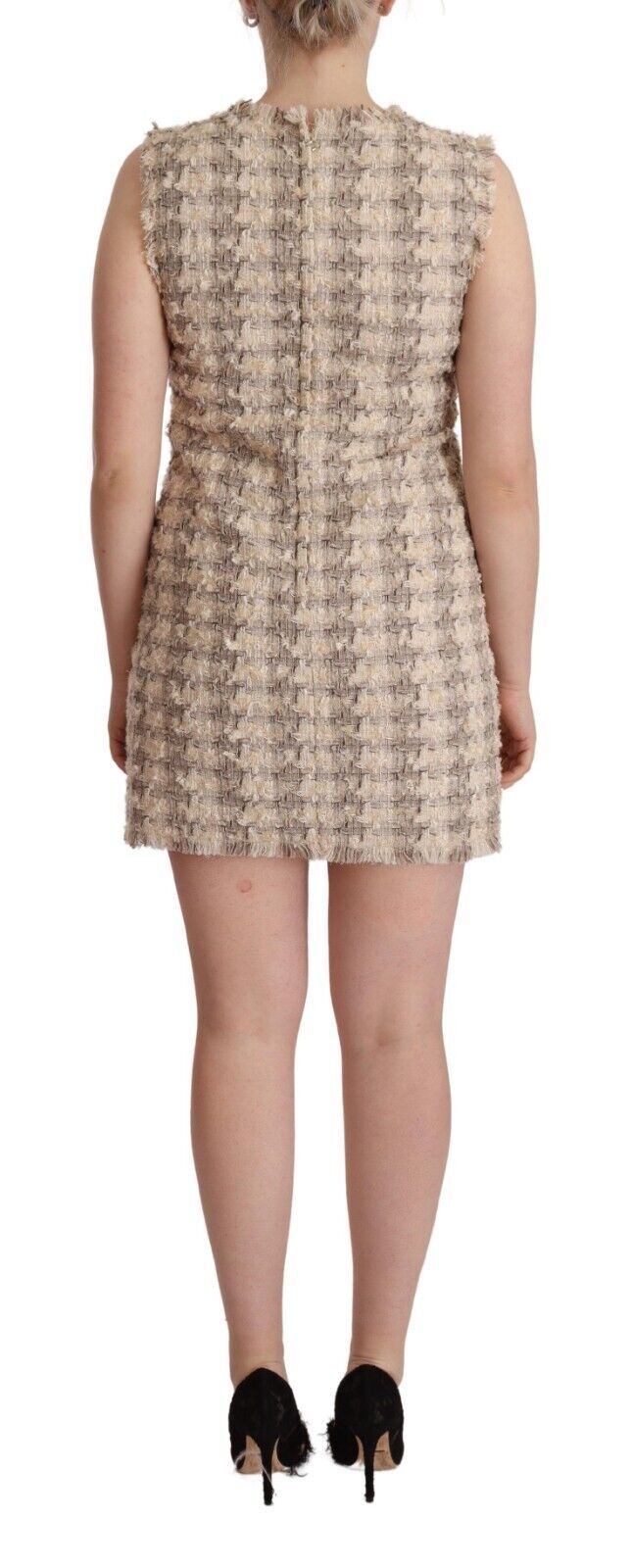 Dolce & Gabbana Beige kariertes ärmelloses Mini-Shiftkleid