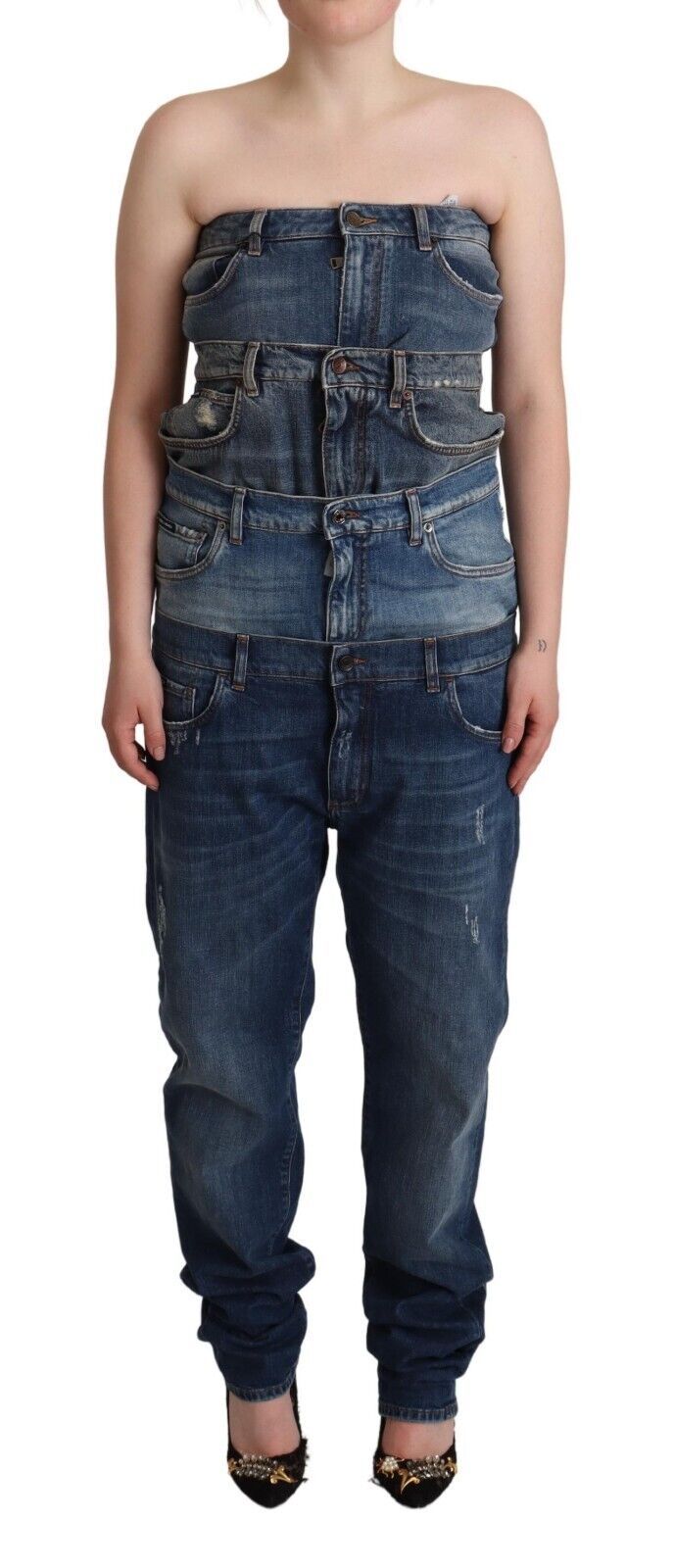 Dolce &amp; Gabbana Dark blue strapless denim cotton jumpsuit dress