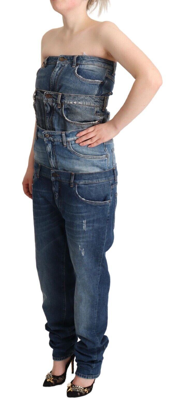 Dolce &amp; Gabbana Dark blue strapless denim cotton jumpsuit dress