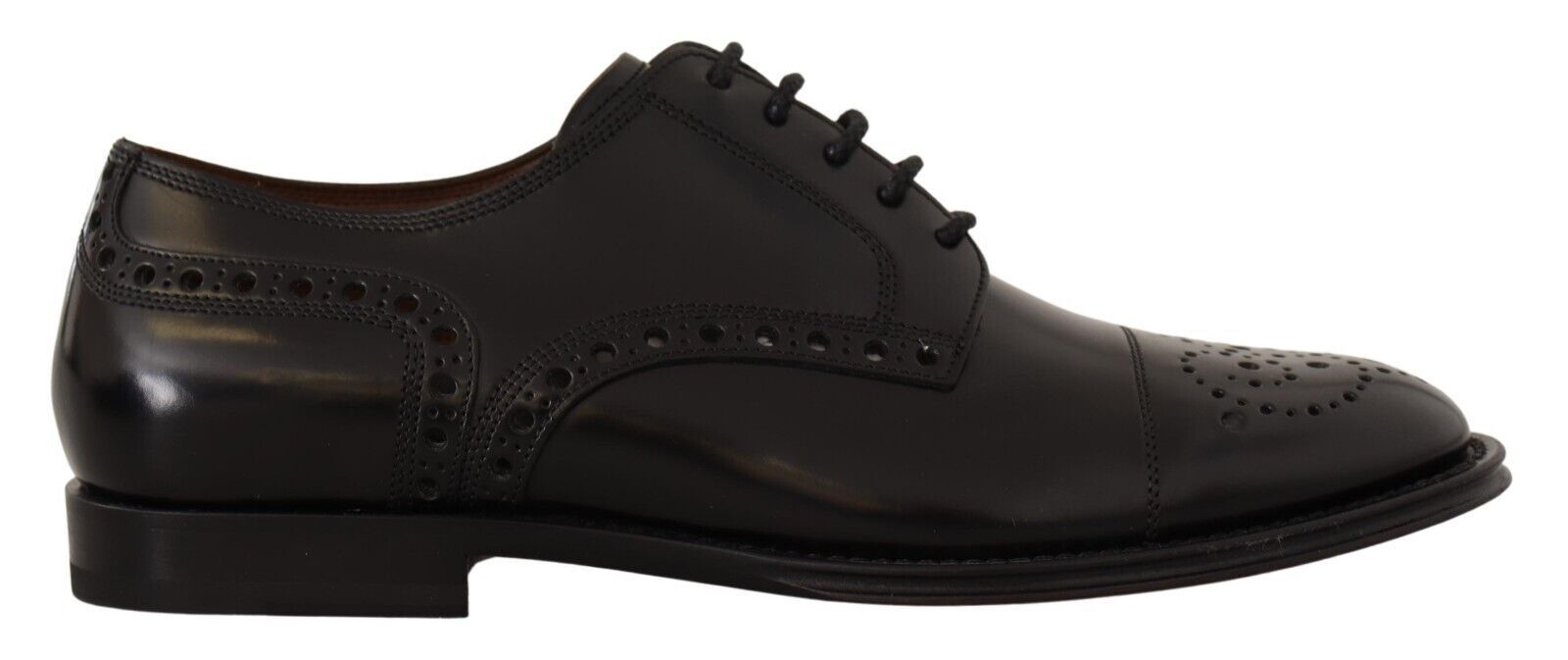 Dolce &amp; Gabbana Black Leather Wingtip Men's Formal Derby Shoes