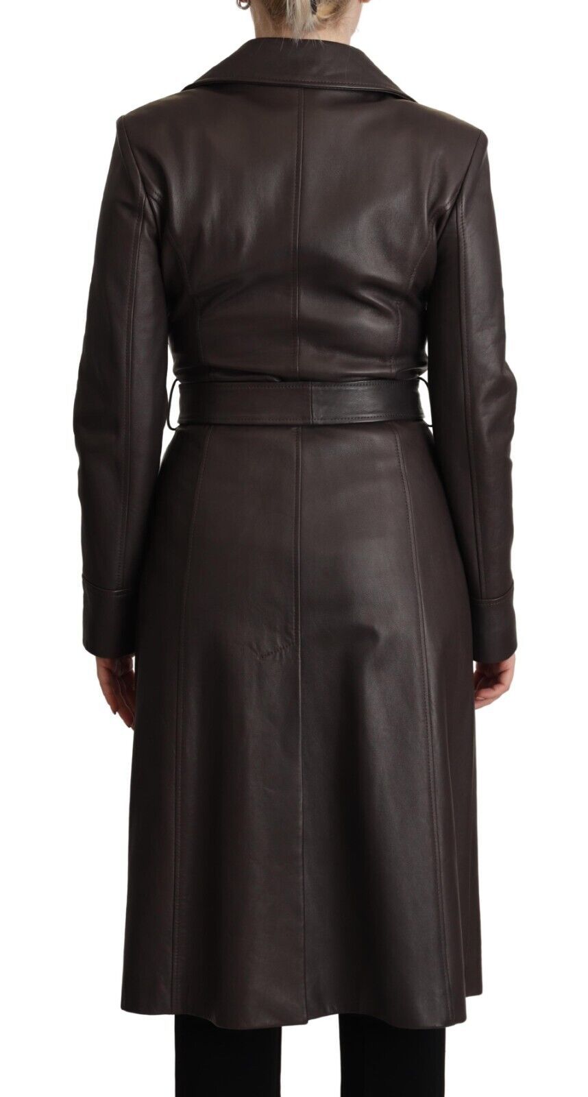 Dolce &amp; Gabbana Dark brown leather jacket with long sleeves and belt