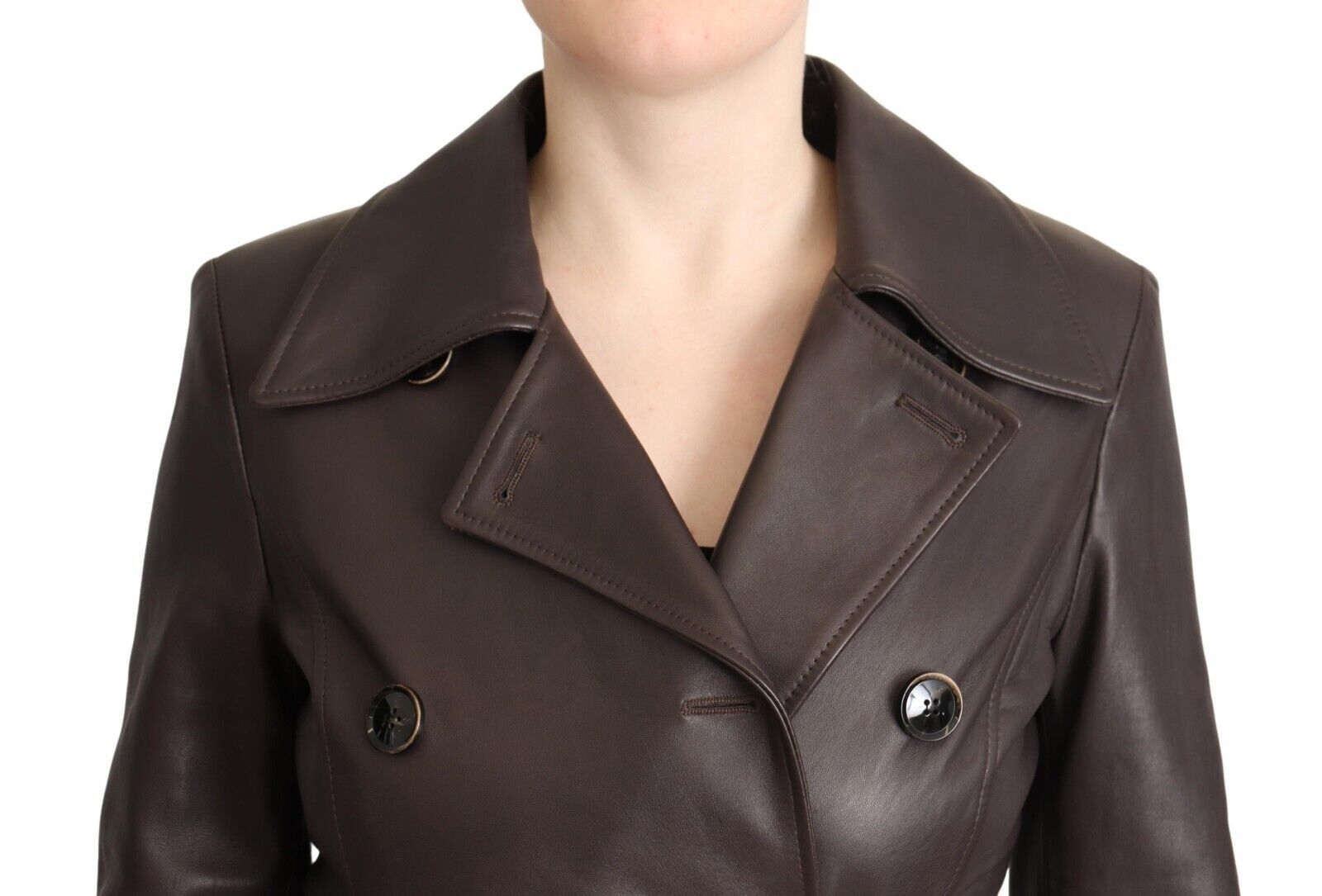 Dolce &amp; Gabbana Dark brown leather jacket with long sleeves and belt