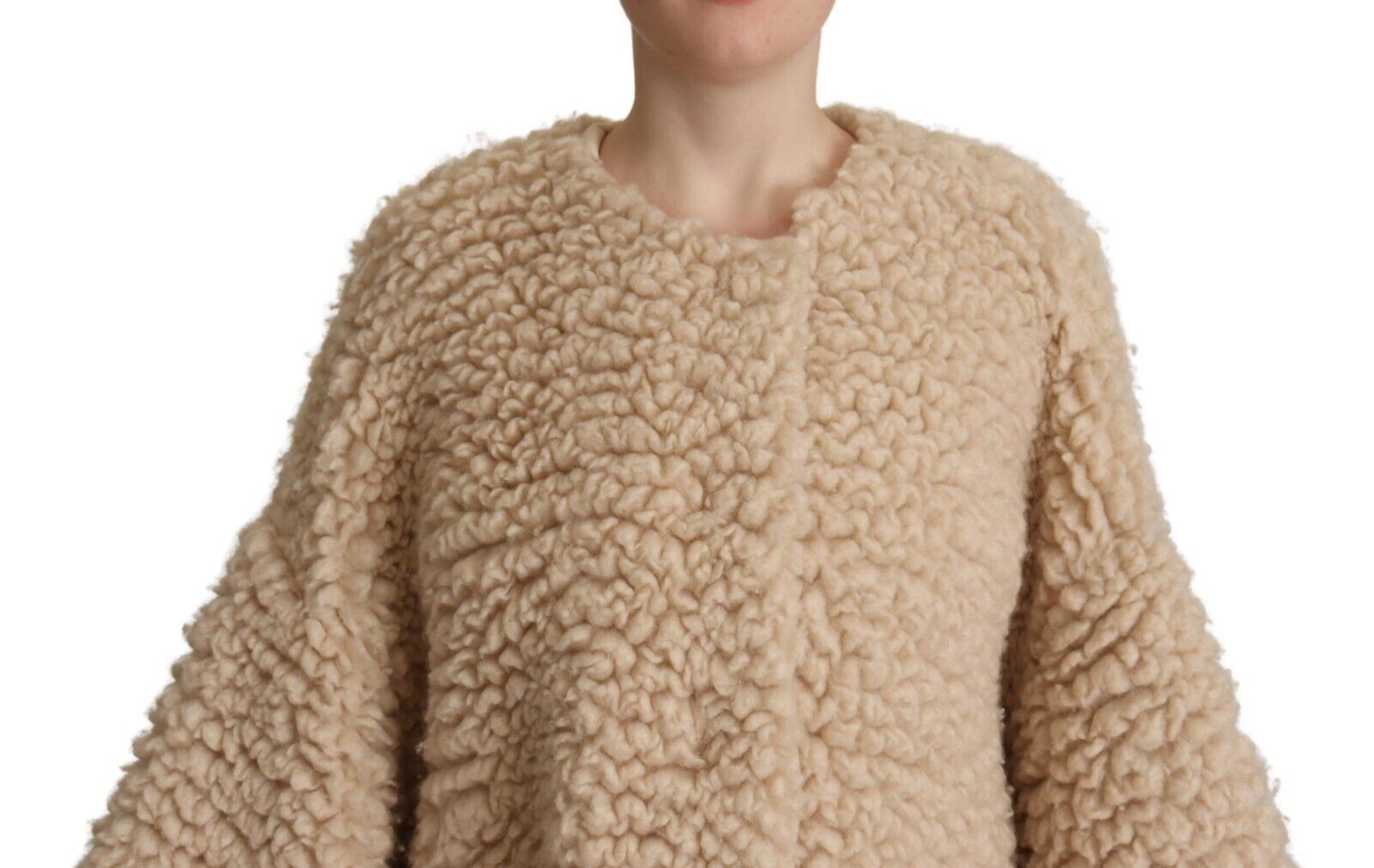 Dolce &amp; Gabbana Beige Cashmere Wool Faux Fur Coat Jacket