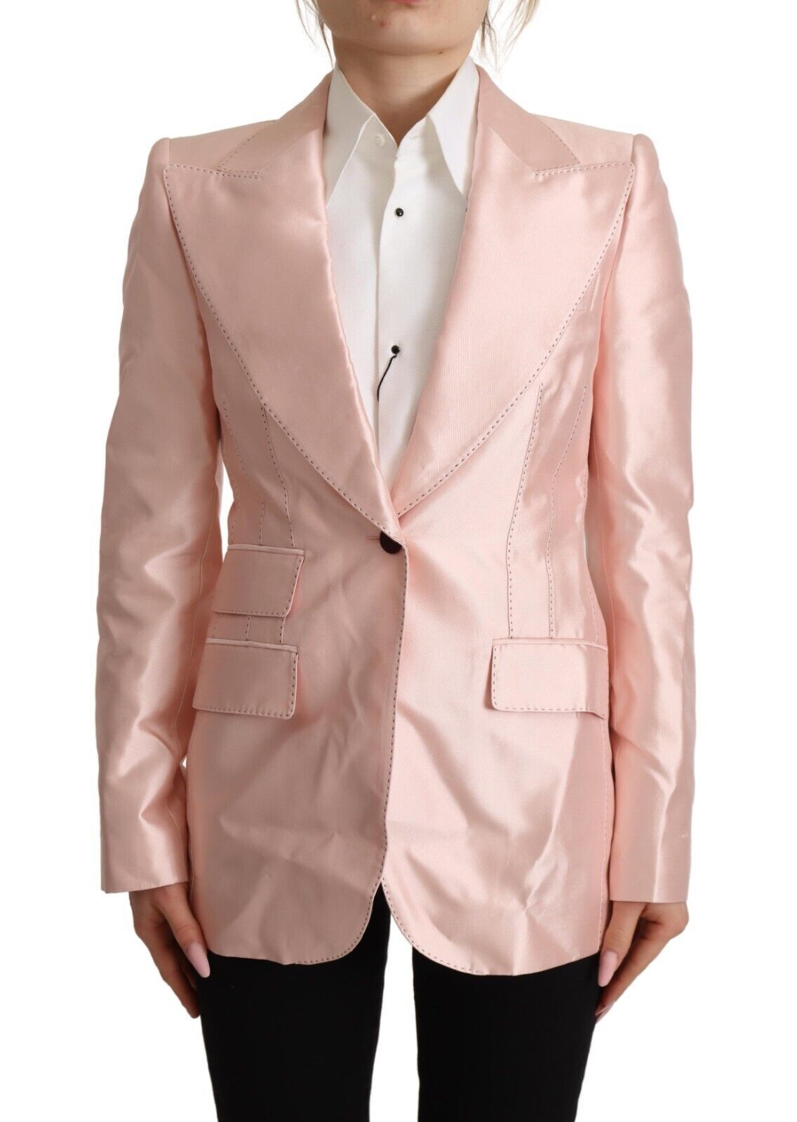 Dolce & Gabbana Rosa Satin Lange Ärmel Blazer Mantel Jacke