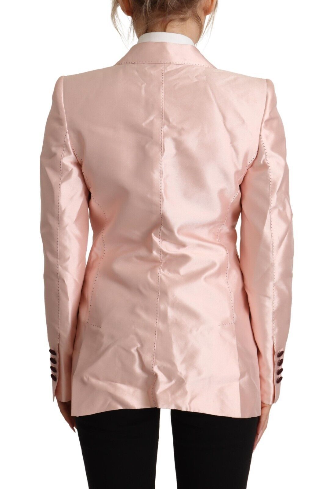 Dolce & Gabbana Rosa Satin Lange Ärmel Blazer Mantel Jacke