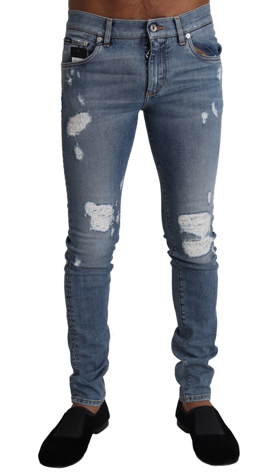 Dolce &amp; Gabbana light blue skinny jeans in ripped cotton denim