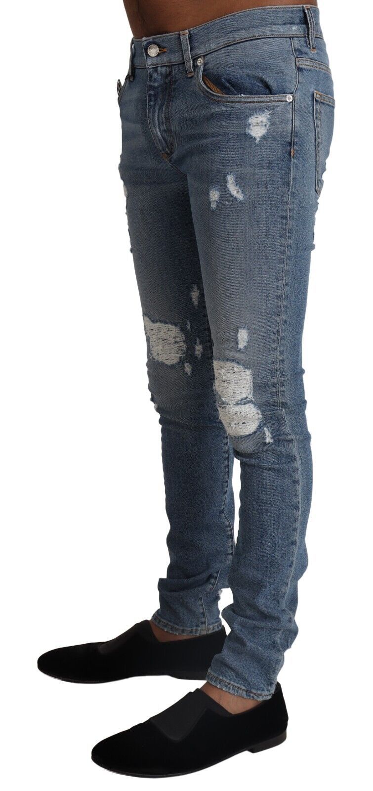Dolce &amp; Gabbana light blue skinny jeans in ripped cotton denim