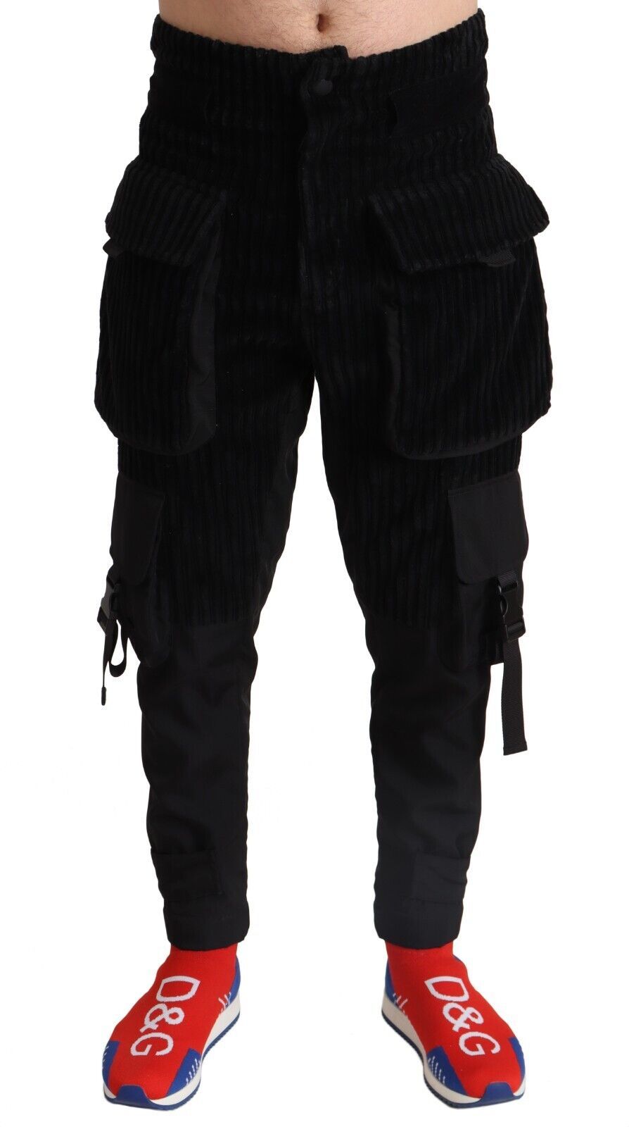 Dolce &amp; Gabbana Black Skinny Corduroy Cargo Pants in Cotton