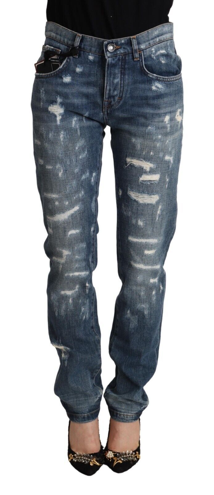 Dolce & Gabbana Blaue Distressed Denim BOYFRIEND Skinny-Jeans
