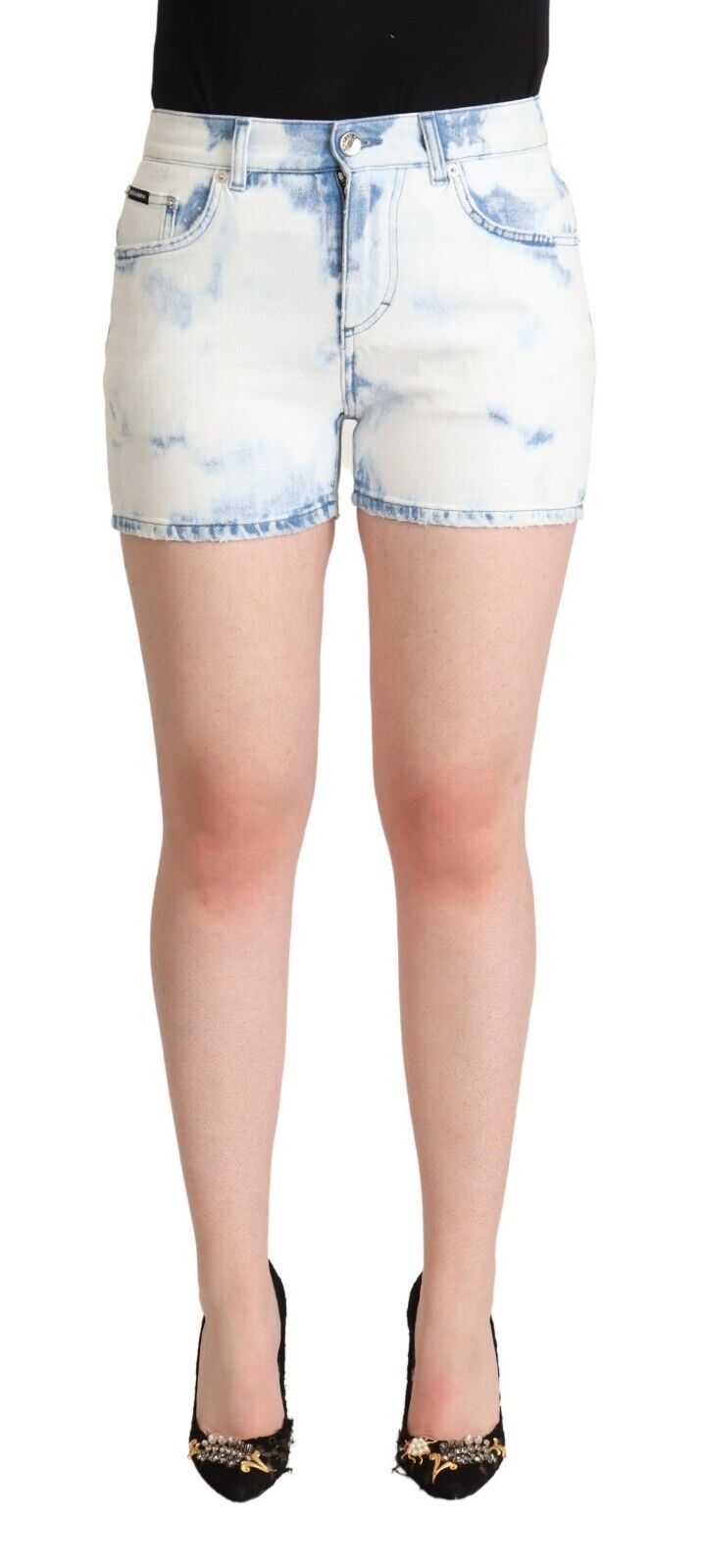 Dolce &amp; Gabbana white and blue dyed cotton mid-waist denim shorts
