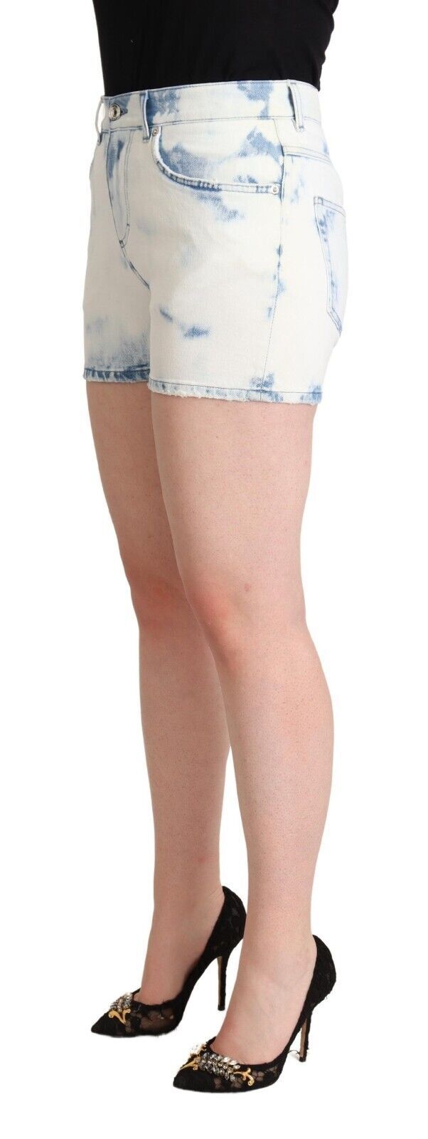 Dolce &amp; Gabbana white and blue dyed cotton mid-waist denim shorts