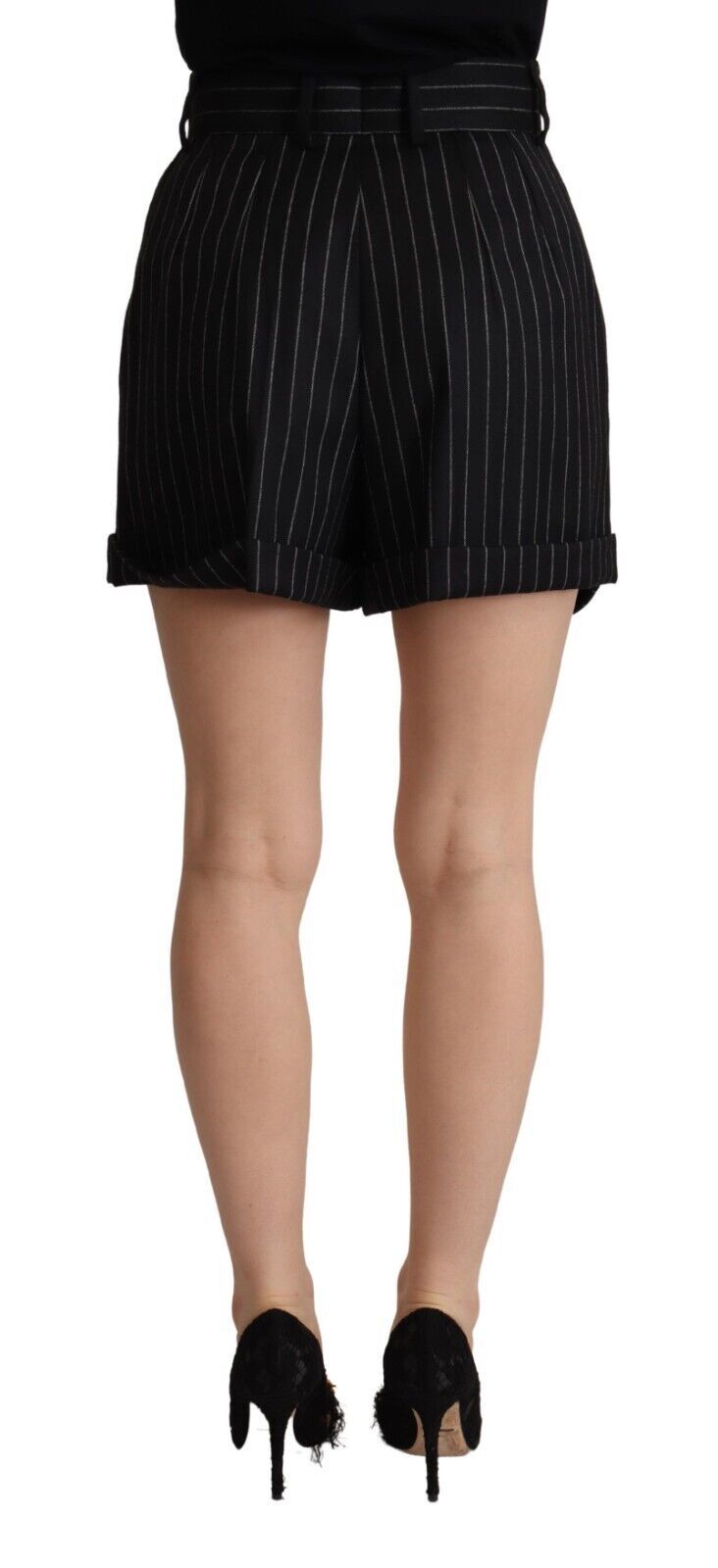 Dolce & Gabbana Schwarz gestreifte Bermudashorts mit hoher Taille aus Wolle
