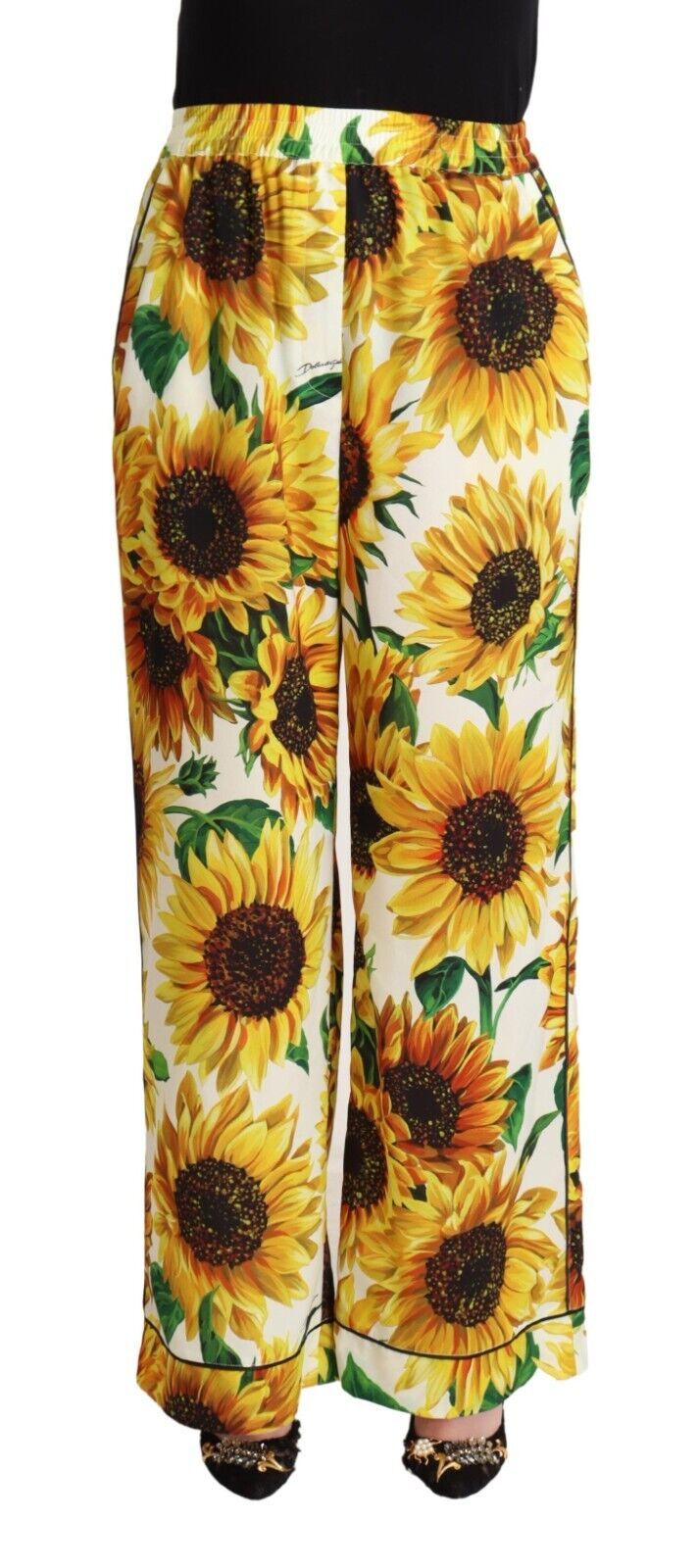 Dolce &amp; Gabbana Elegant sunflower wide leg trousers