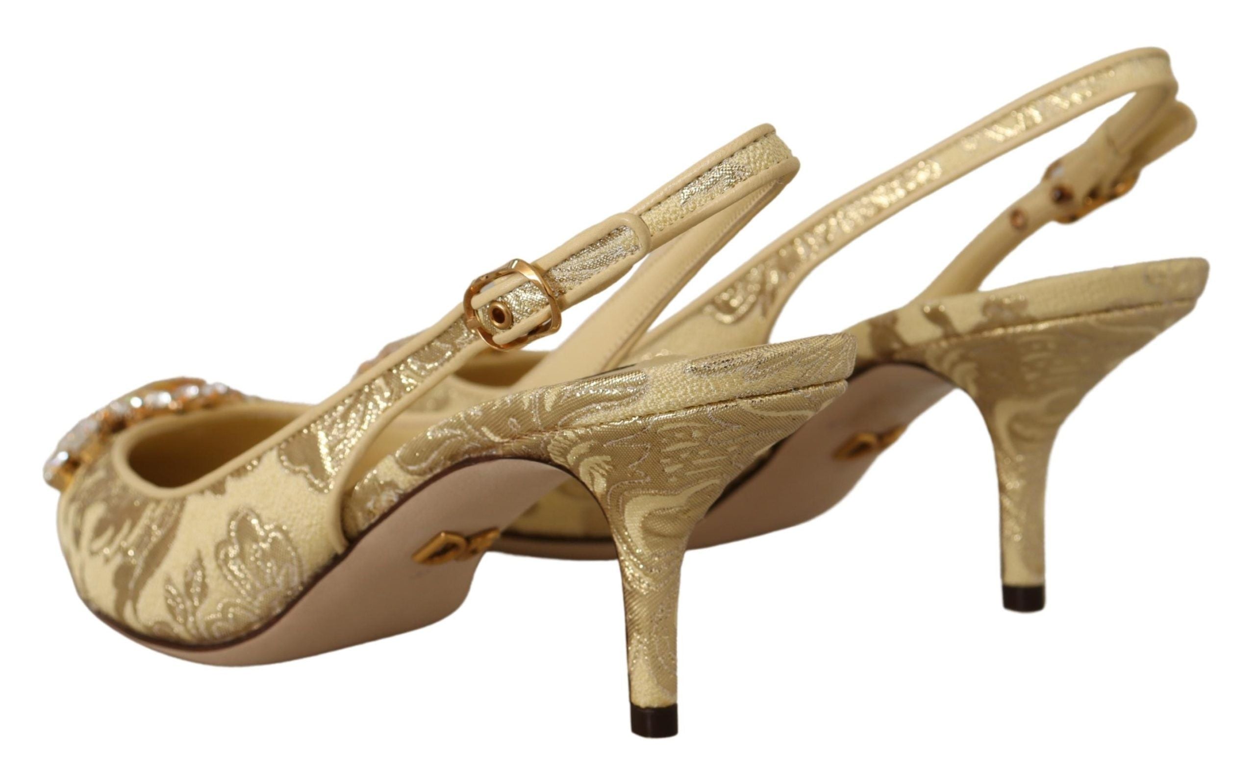 Dolce &amp; Gabbana Gold Shiny Crystal Slingback Heels