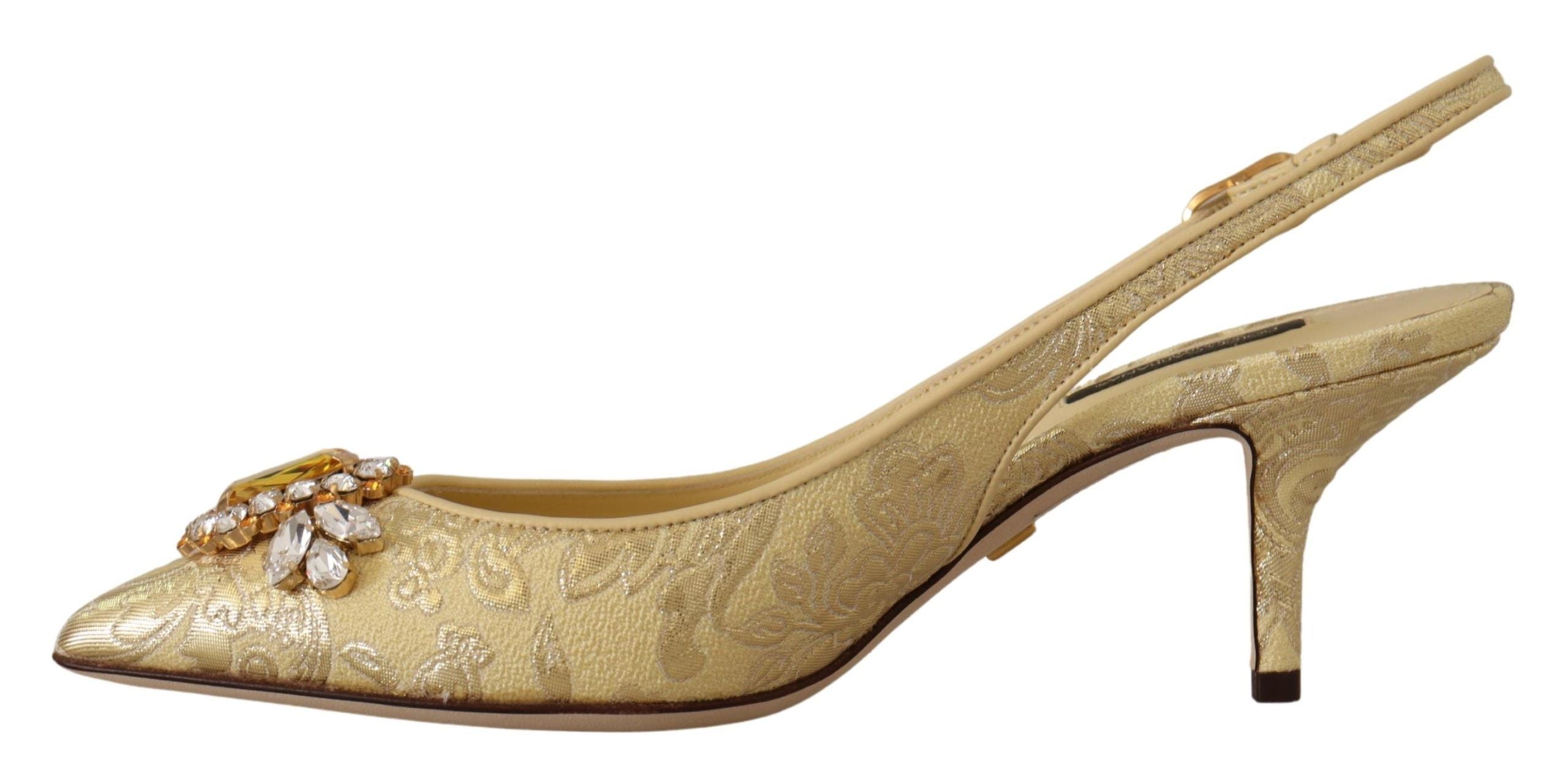Dolce &amp; Gabbana Gold Shiny Crystal Slingback Heels