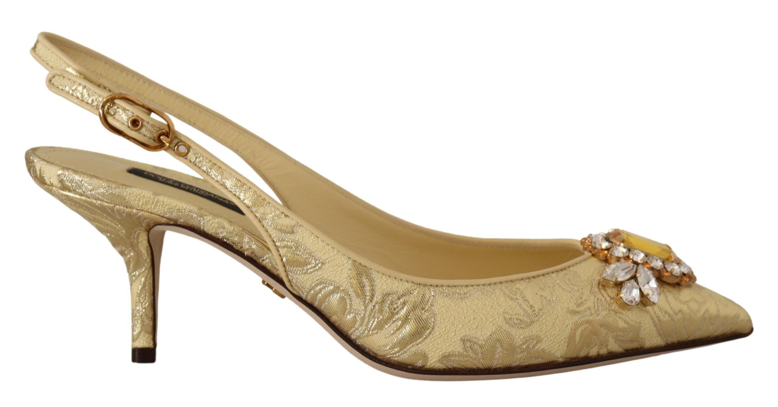 Dolce &amp; Gabbana Gold Shiny Crystal Slingback Heels
