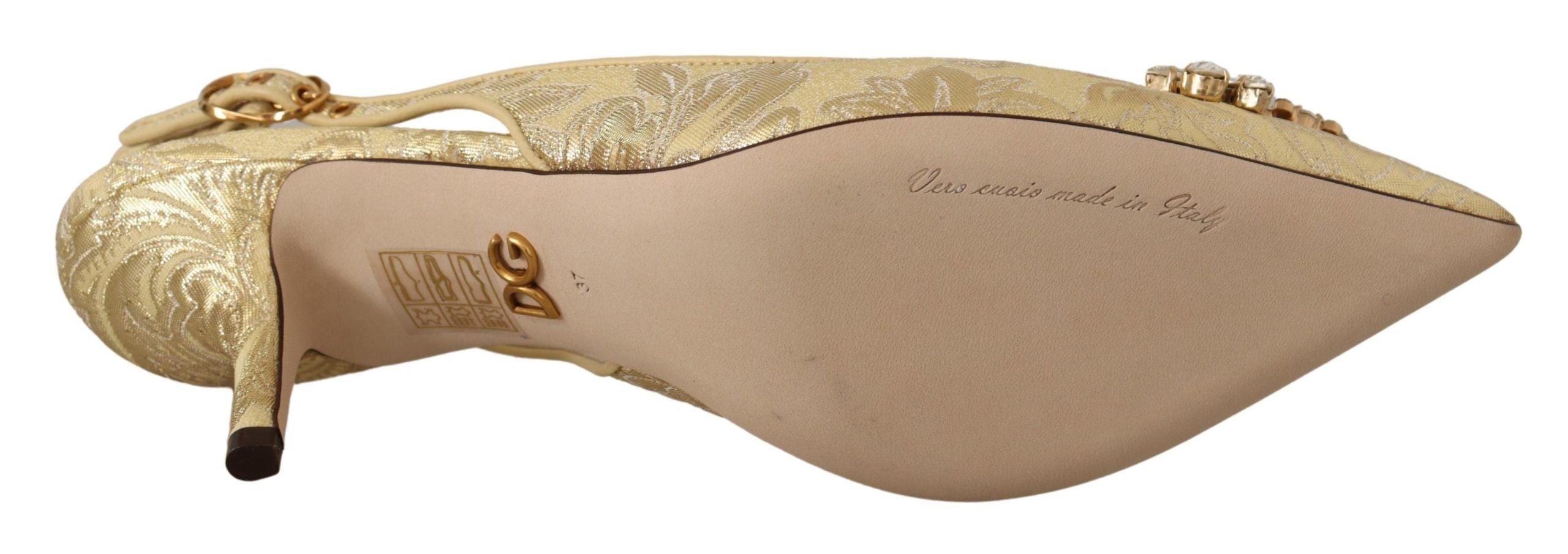 Dolce &amp; Gabbana Gold Shiny Crystal Slingback Heels