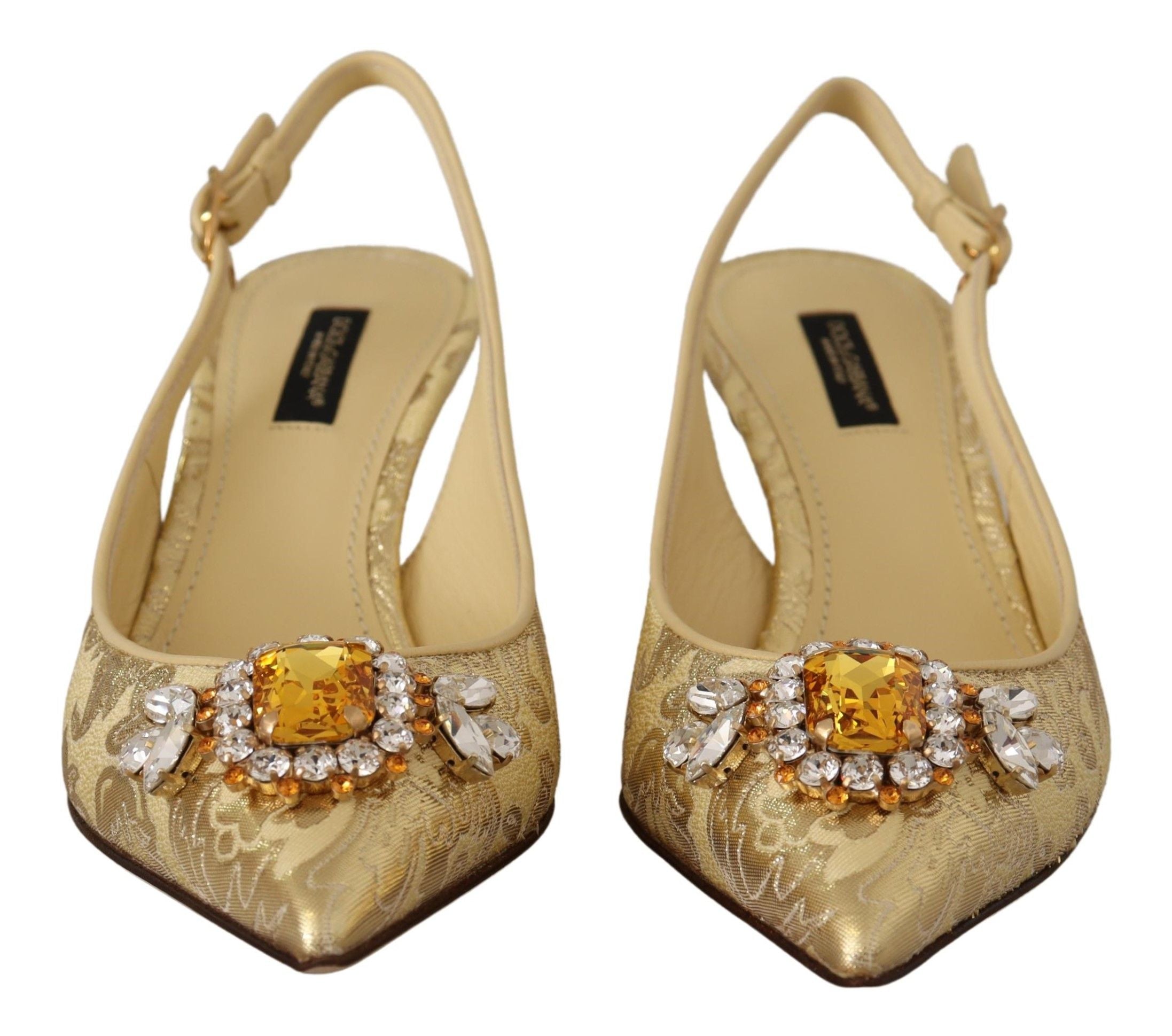Dolce &amp; Gabbana Gold Shiny Crystal Slingback Heels