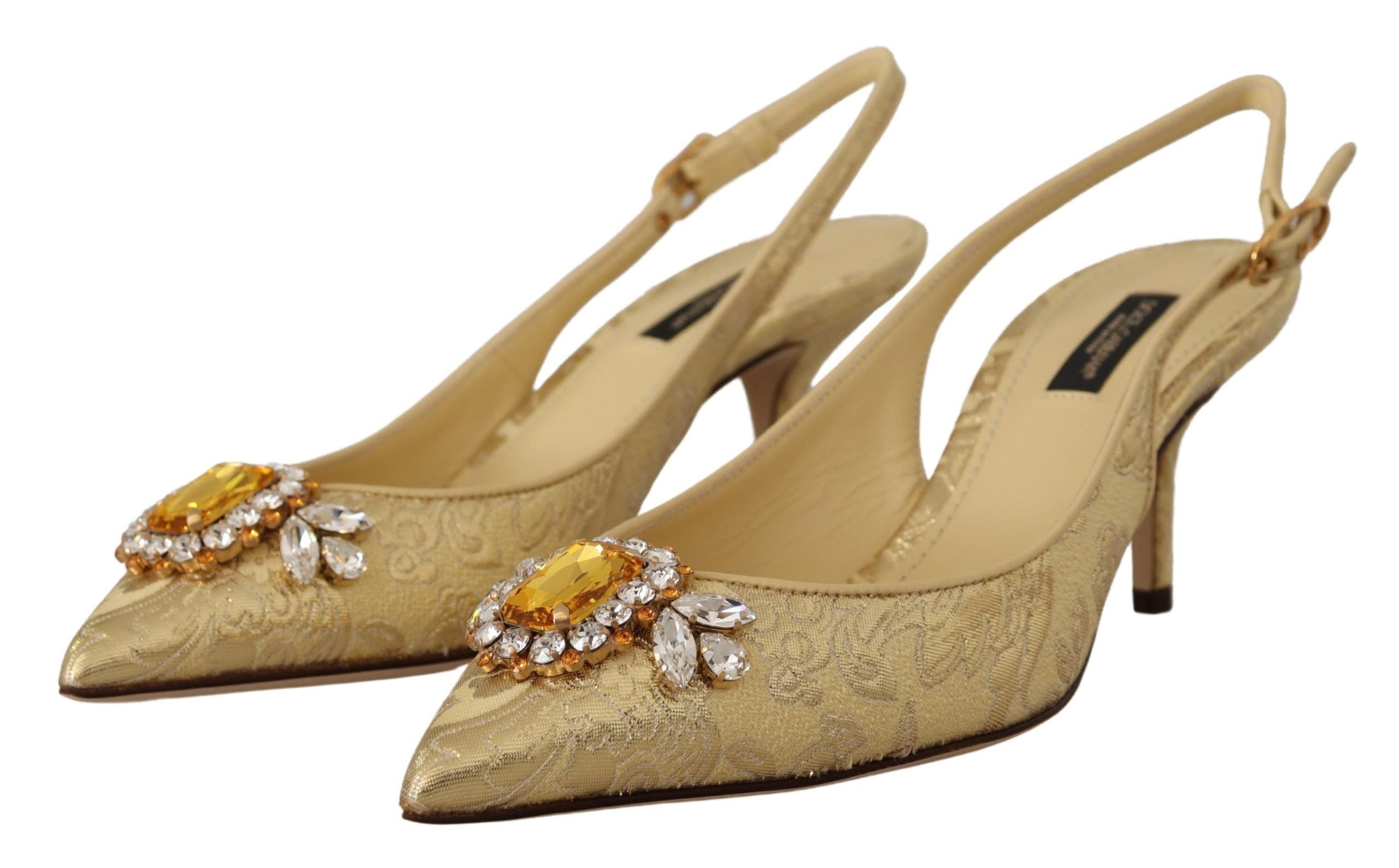 Dolce &amp; Gabbana Gold Shiny Crystal Slingback Heels