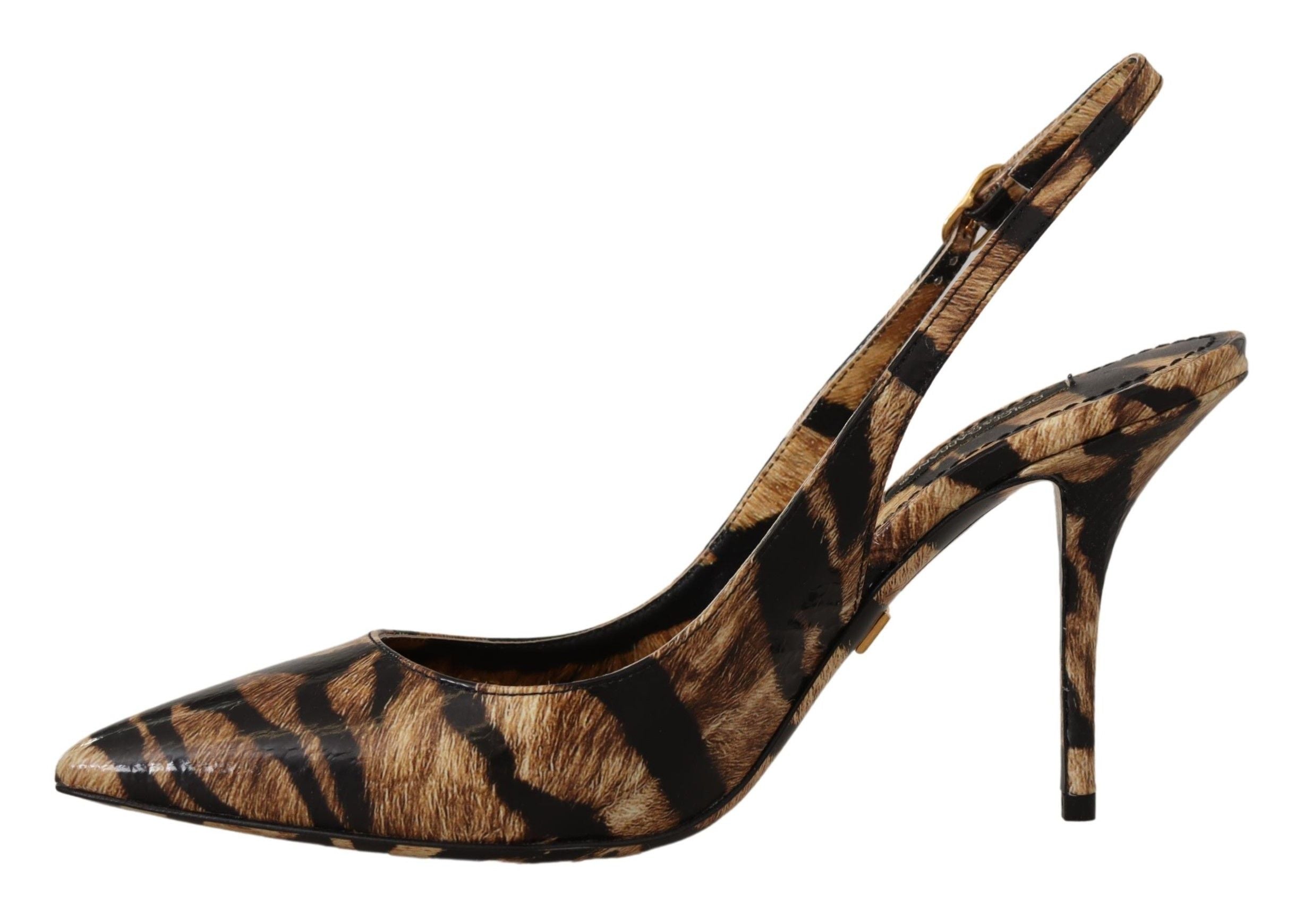 Dolce & Gabbana Braun Slingbacks Leder Tiger Schuhe