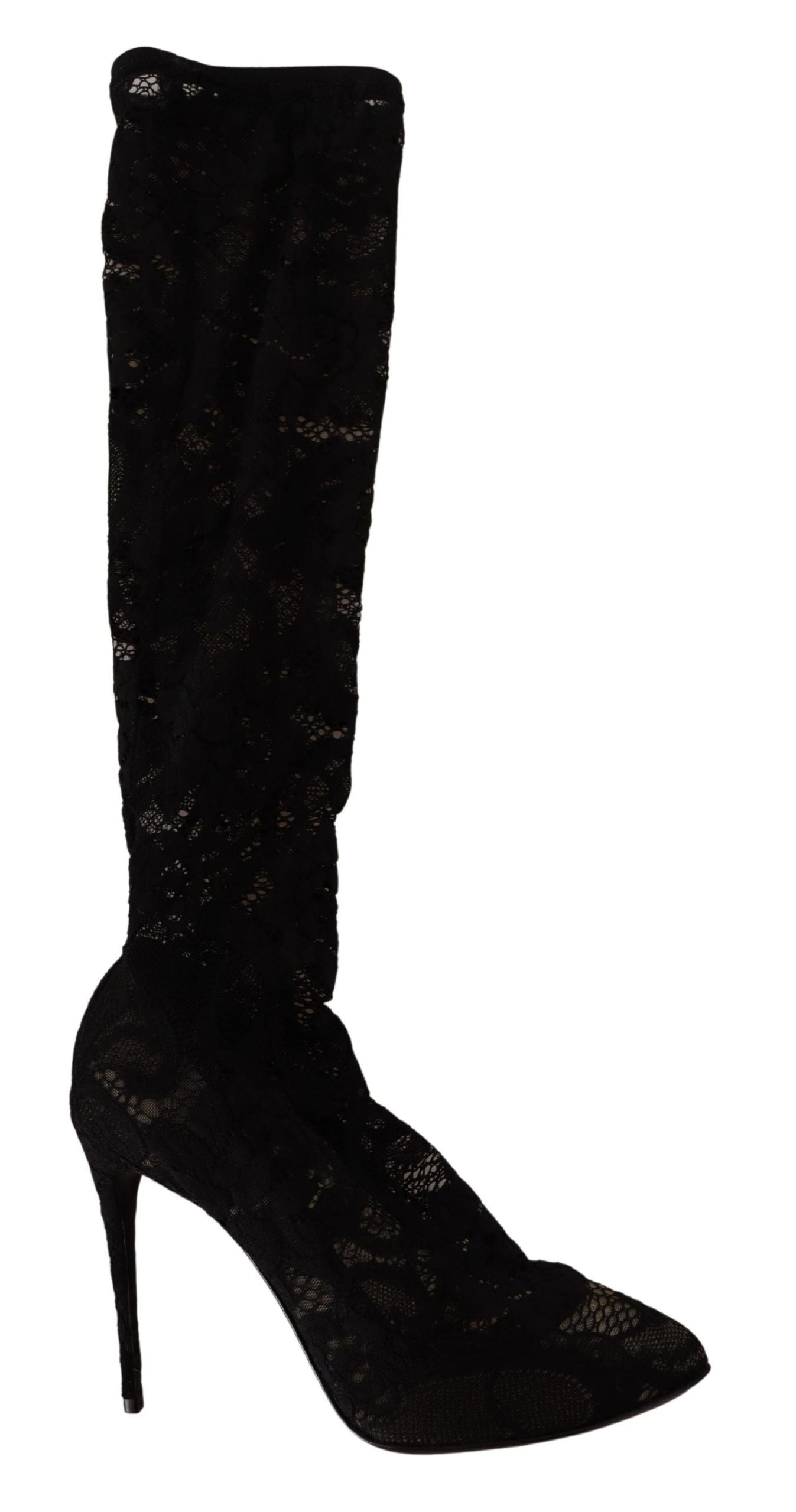 Dolce &amp; Gabbana Black Stretch Socks Taormina Pointed Boots Shoes