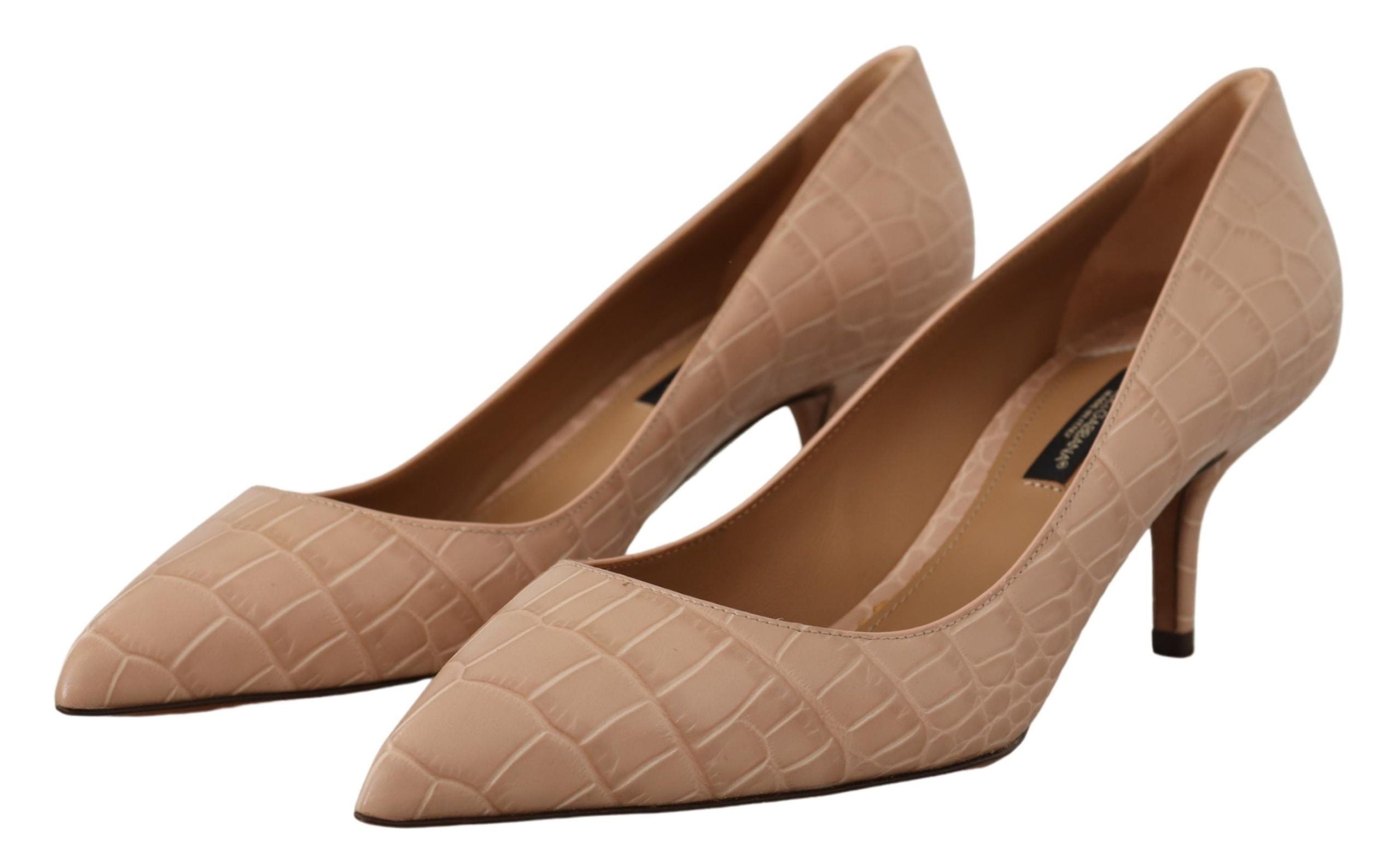 Dolce &amp; Gabbana Beige Leather Pointed Heel Pumps Shoes