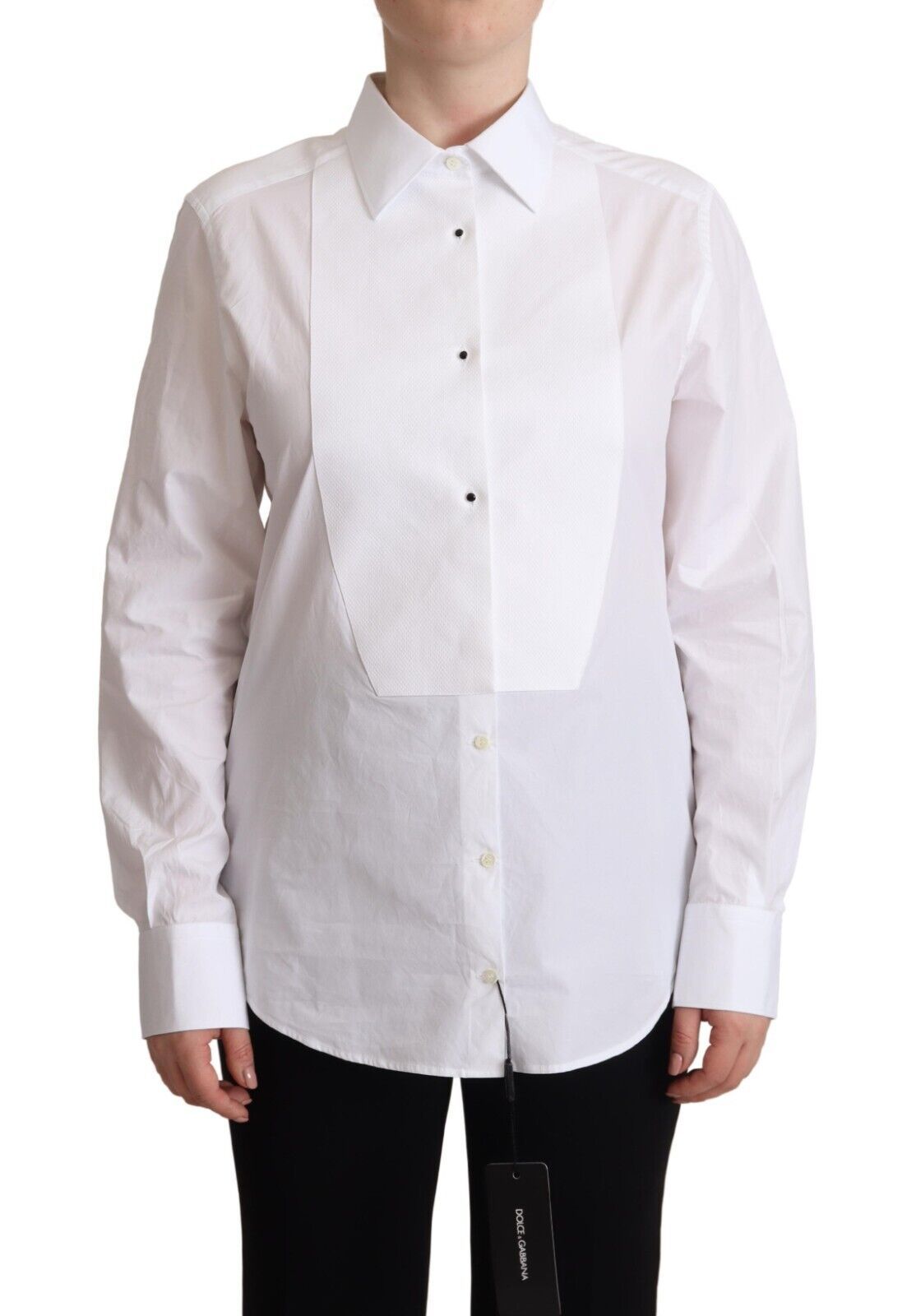 Dolce &amp; Gabbana White Cotton Dress Long Sleeve Collared Shirt Top