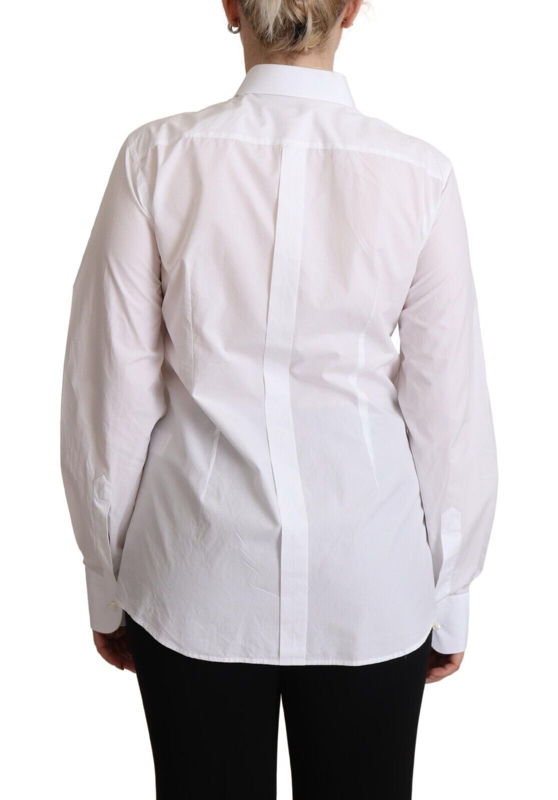 Dolce &amp; Gabbana White Cotton Dress Long Sleeve Collared Shirt Top