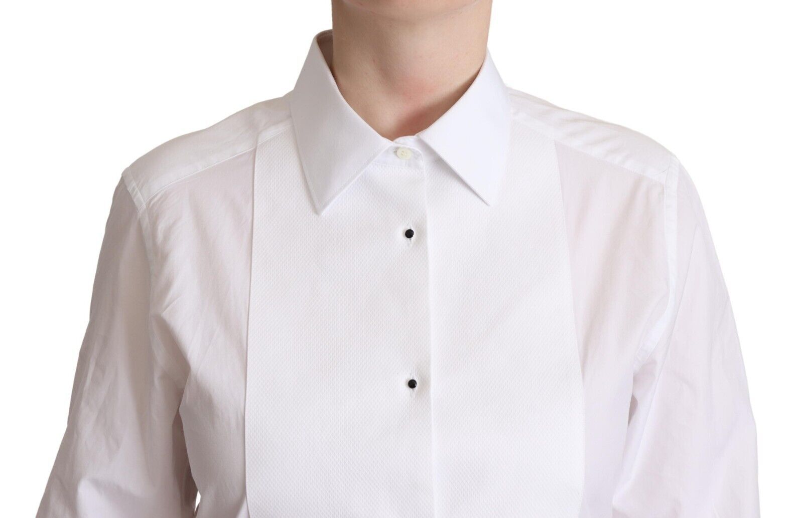 Dolce &amp; Gabbana White Cotton Dress Long Sleeve Collared Shirt Top