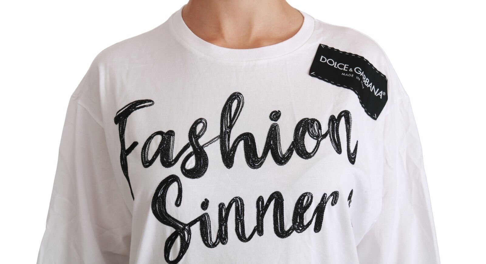 Dolce & Gabbana Weißes Fashion Sinner Baumwoll-Spitzen-T-Shirt-Top