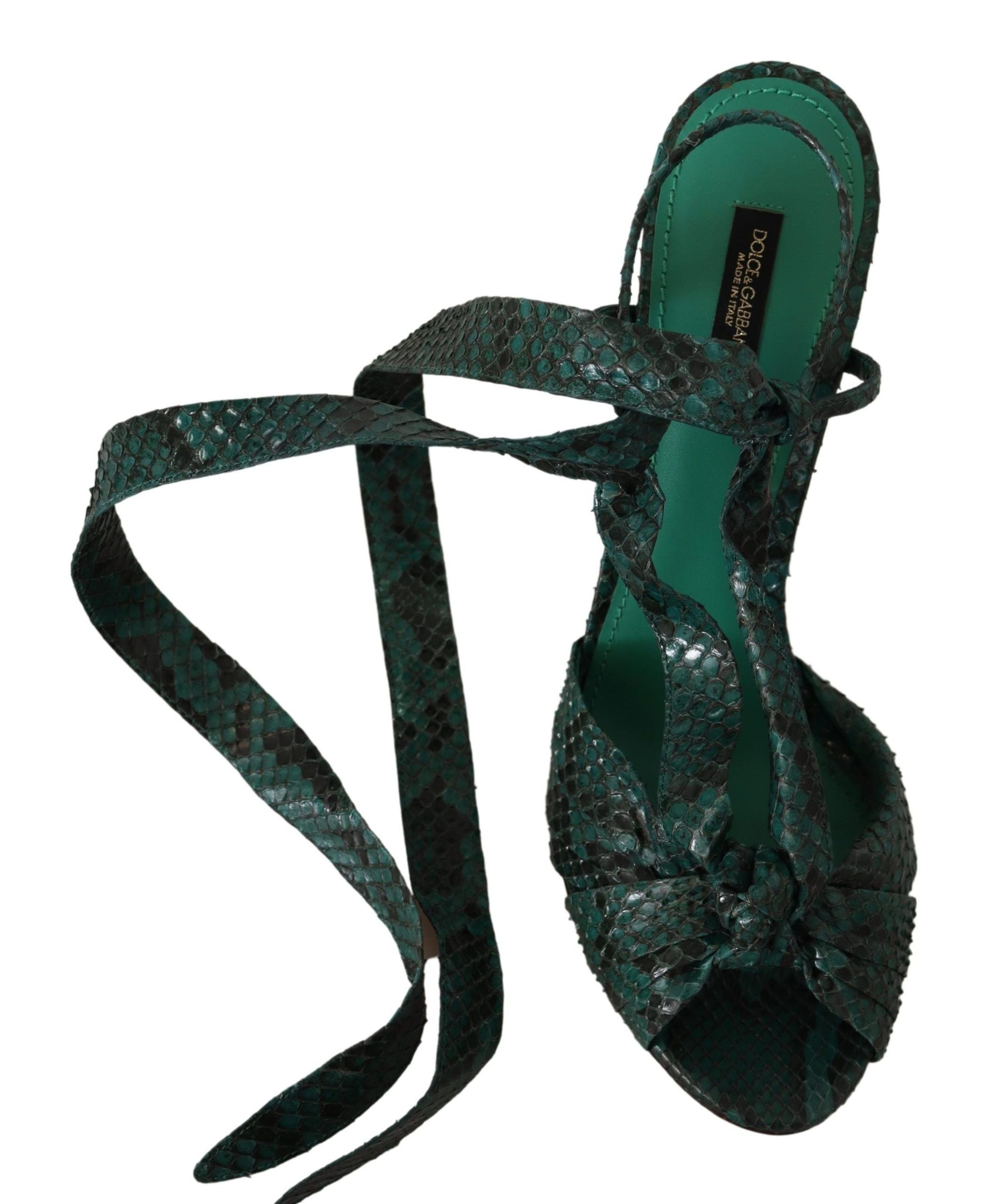 Dolce & Gabbana Grün Python Riemchen Sandalen Heels Schuhe