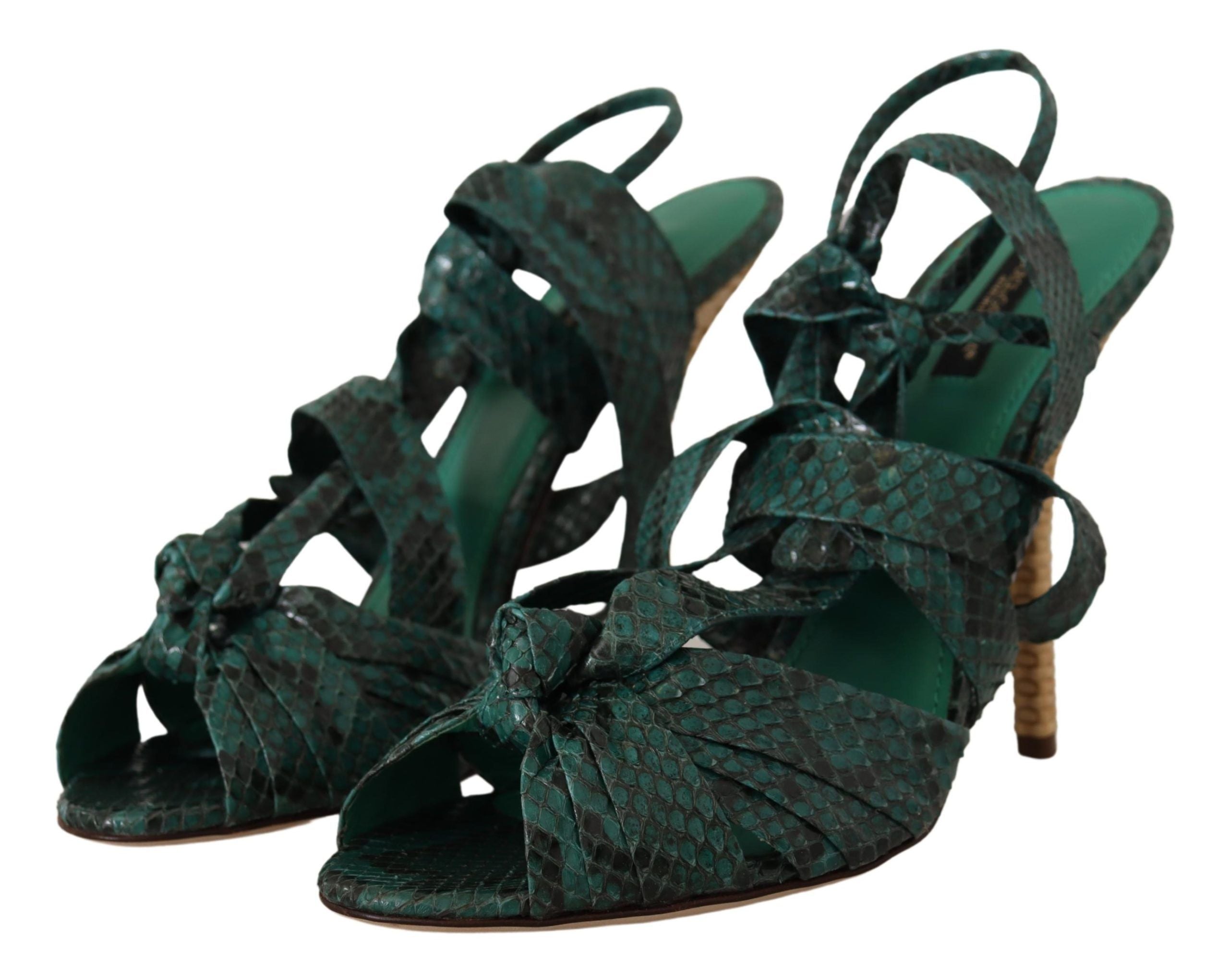 Dolce & Gabbana Grün Python Riemchen Sandalen Heels Schuhe