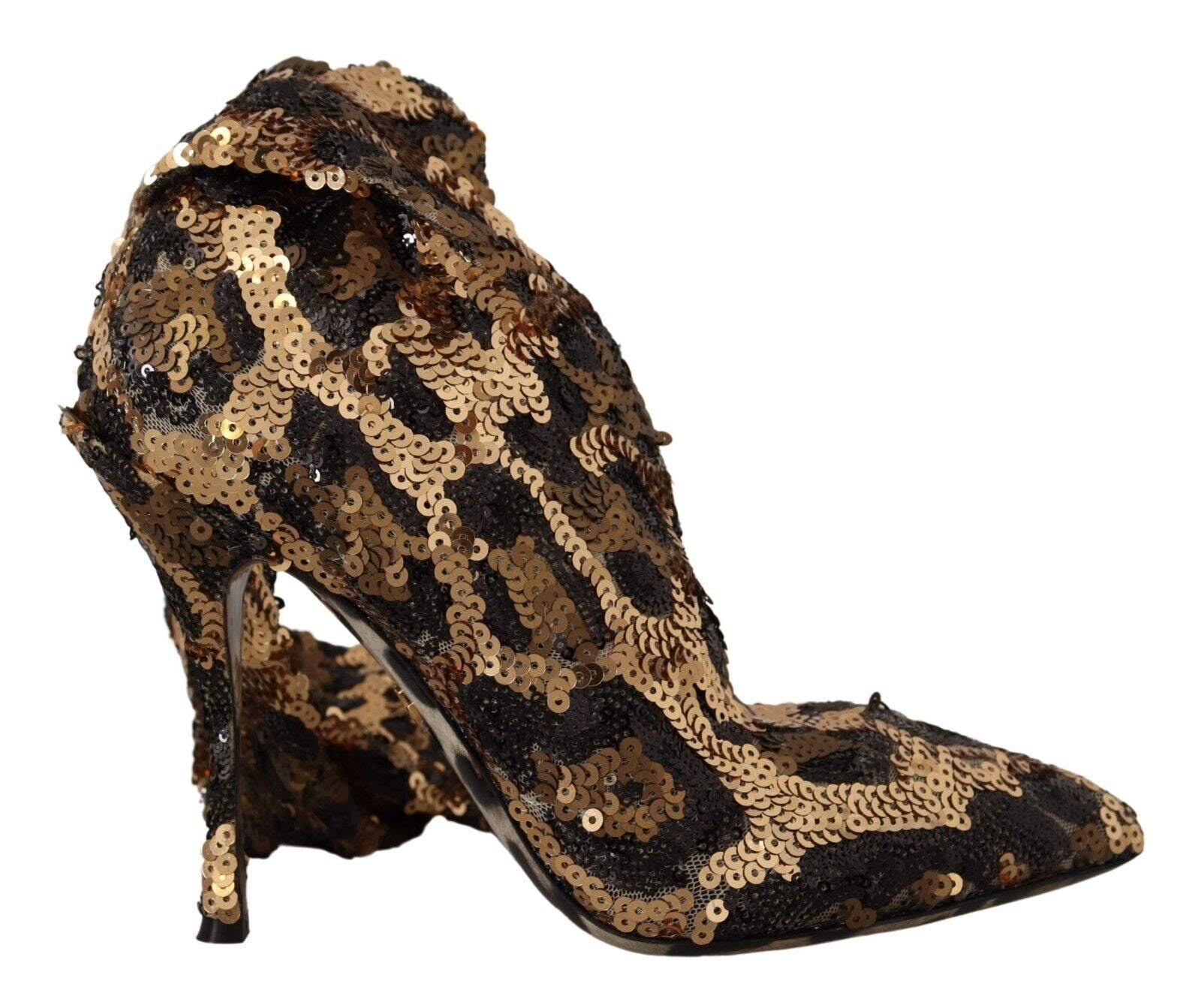 Dolce &amp; Gabbana Gold Leopard Sequin Heels Boots Shoes