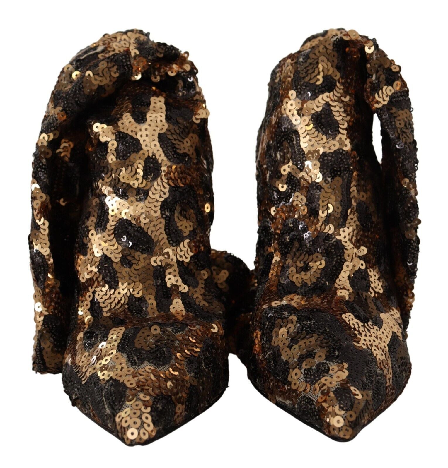 Dolce &amp; Gabbana Gold Leopard Sequin Heels Boots Shoes