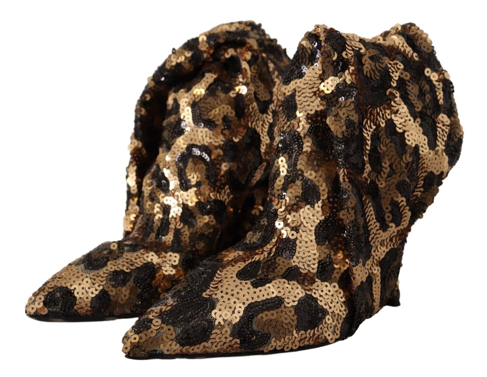 Dolce &amp; Gabbana Gold Leopard Sequin Heels Boots Shoes