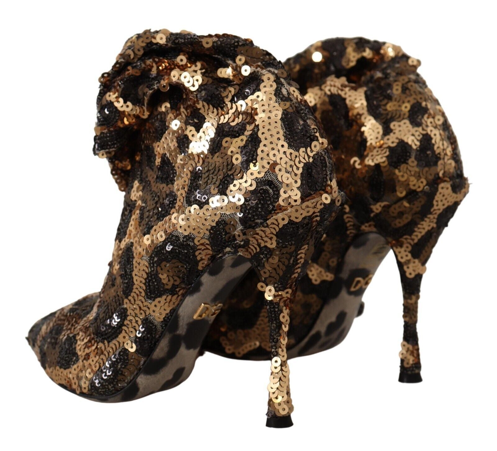 Dolce &amp; Gabbana Gold Leopard Sequin Heels Boots Shoes