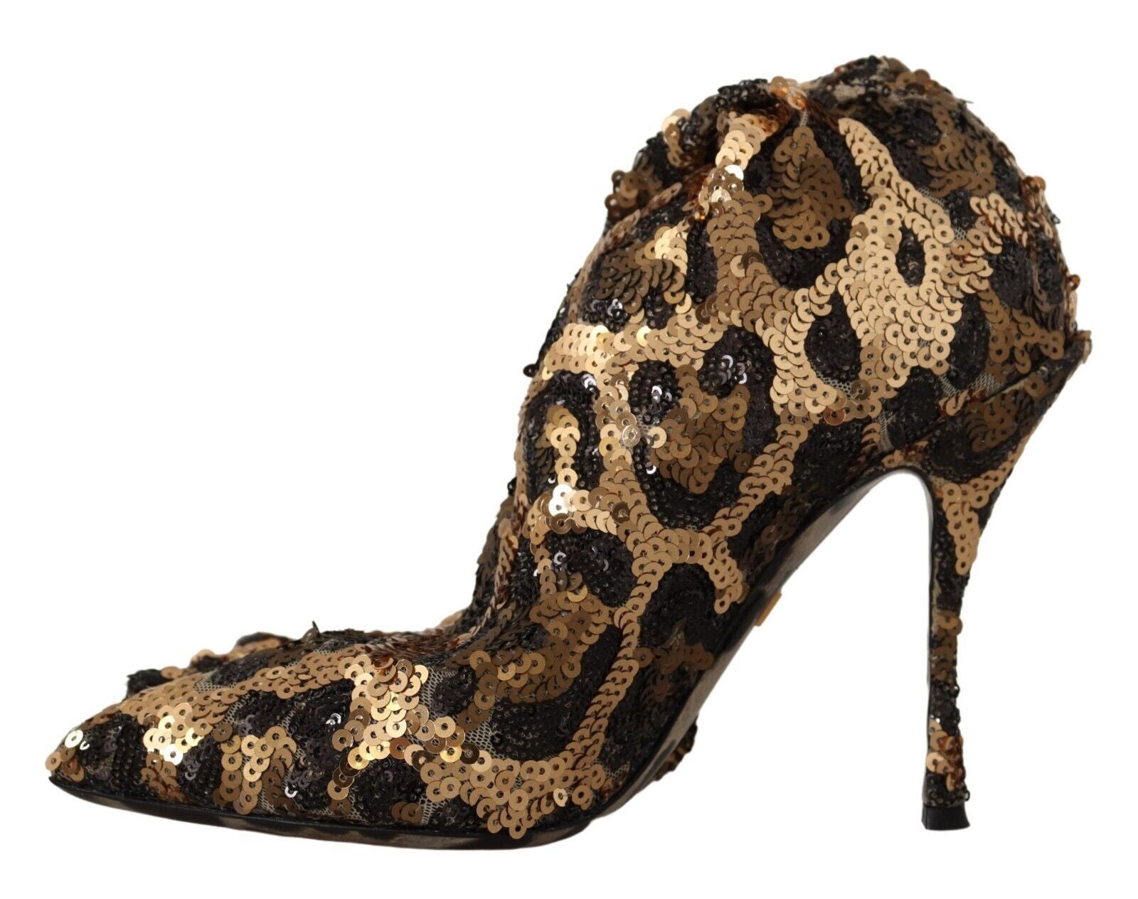 Dolce &amp; Gabbana Gold Leopard Sequin Heels Boots Shoes