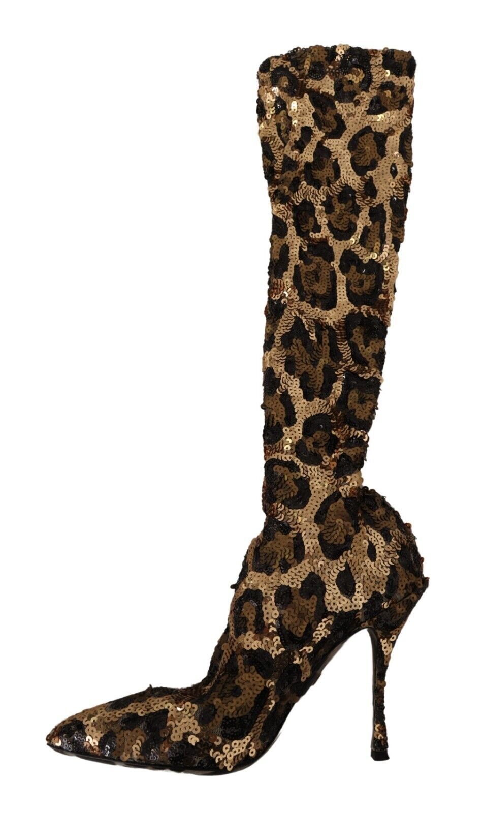 Dolce &amp; Gabbana Gold Leopard Sequin Heels Boots Shoes