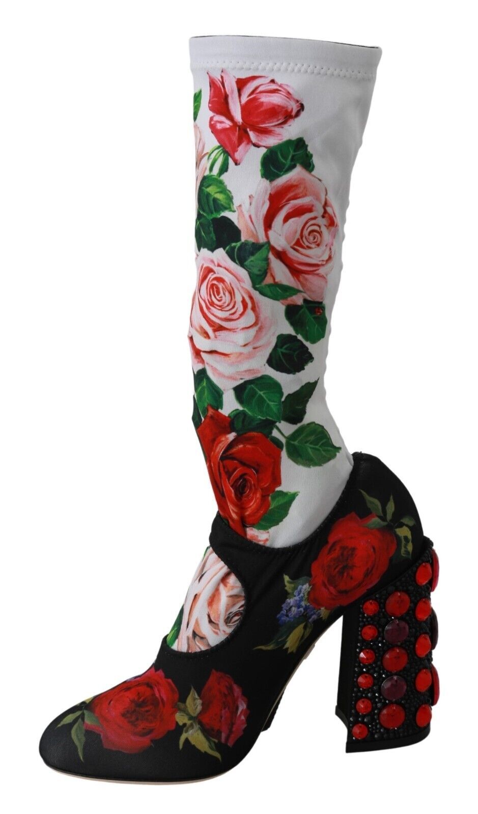 Dolce & Gabbana Schwarz Floral Socken Crystal Jersey Stiefel Schuhe