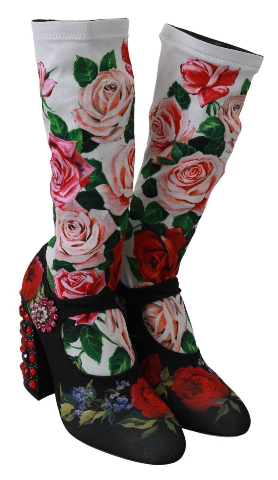 Dolce & Gabbana Schwarz Floral Socken Crystal Jersey Stiefel Schuhe