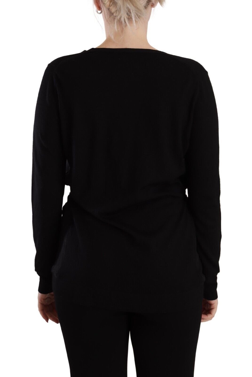 Dolce & Gabbana Schwarzes Wollpullover-Top mit V-Ausschnitt und langen Ärmeln