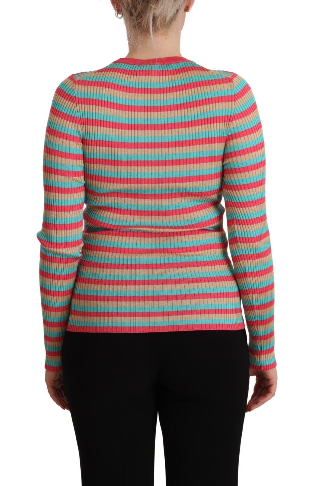 Dolce &amp; Gabbana Multicolor Stripe Silk Round Neck Sweater Top