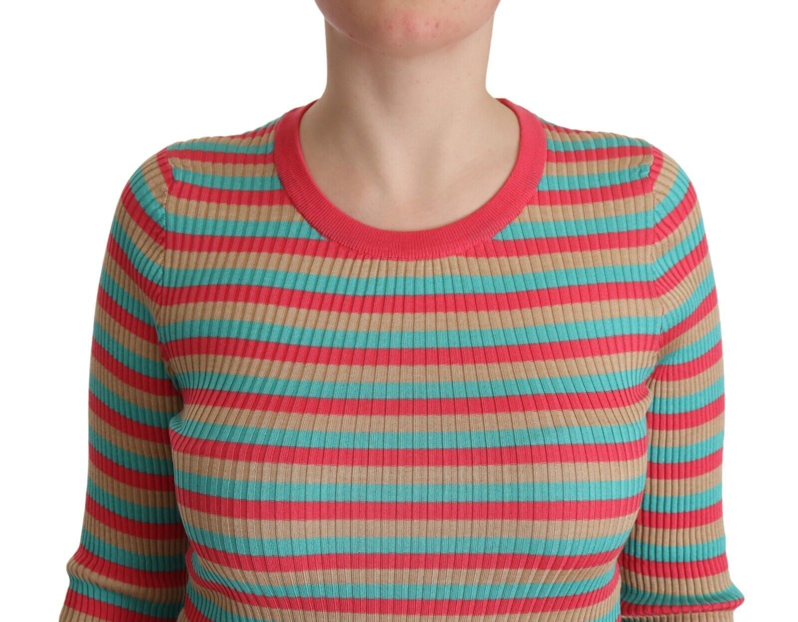 Dolce &amp; Gabbana Multicolor Stripe Silk Round Neck Sweater Top