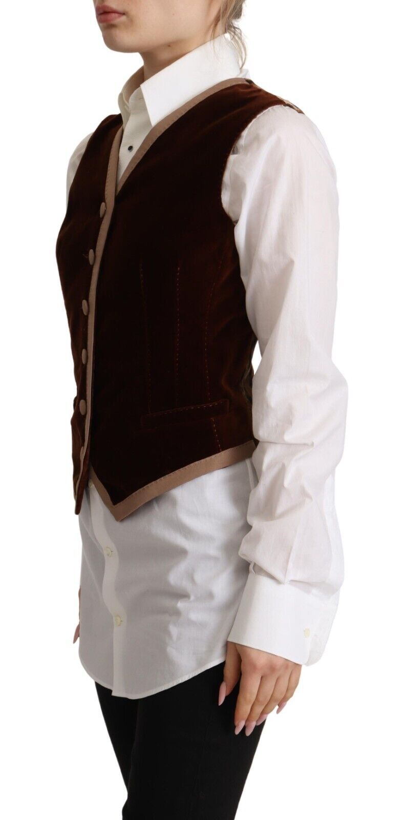 Dolce & Gabbana Bordeauxfarbenes ärmelloses V-Ausschnitt-Westenoberteil aus Baumwollsamt