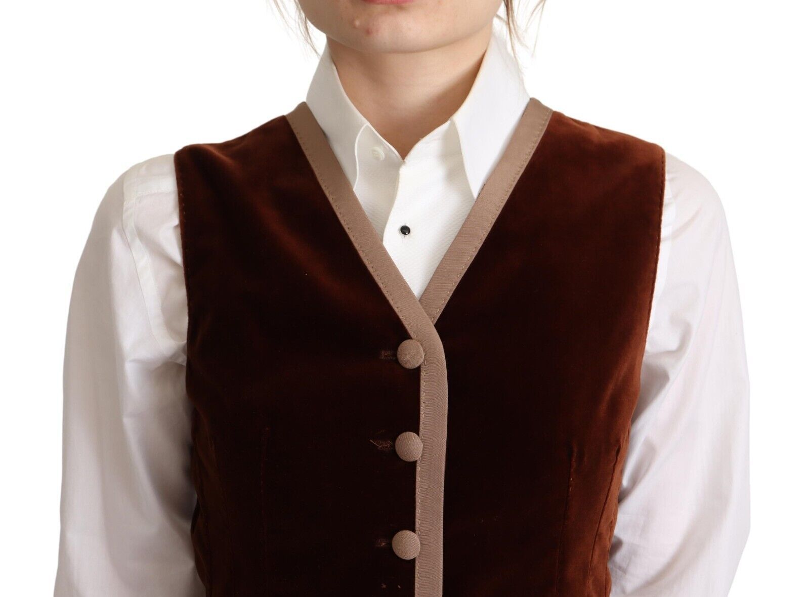 Dolce & Gabbana Bordeauxfarbenes ärmelloses V-Ausschnitt-Westenoberteil aus Baumwollsamt