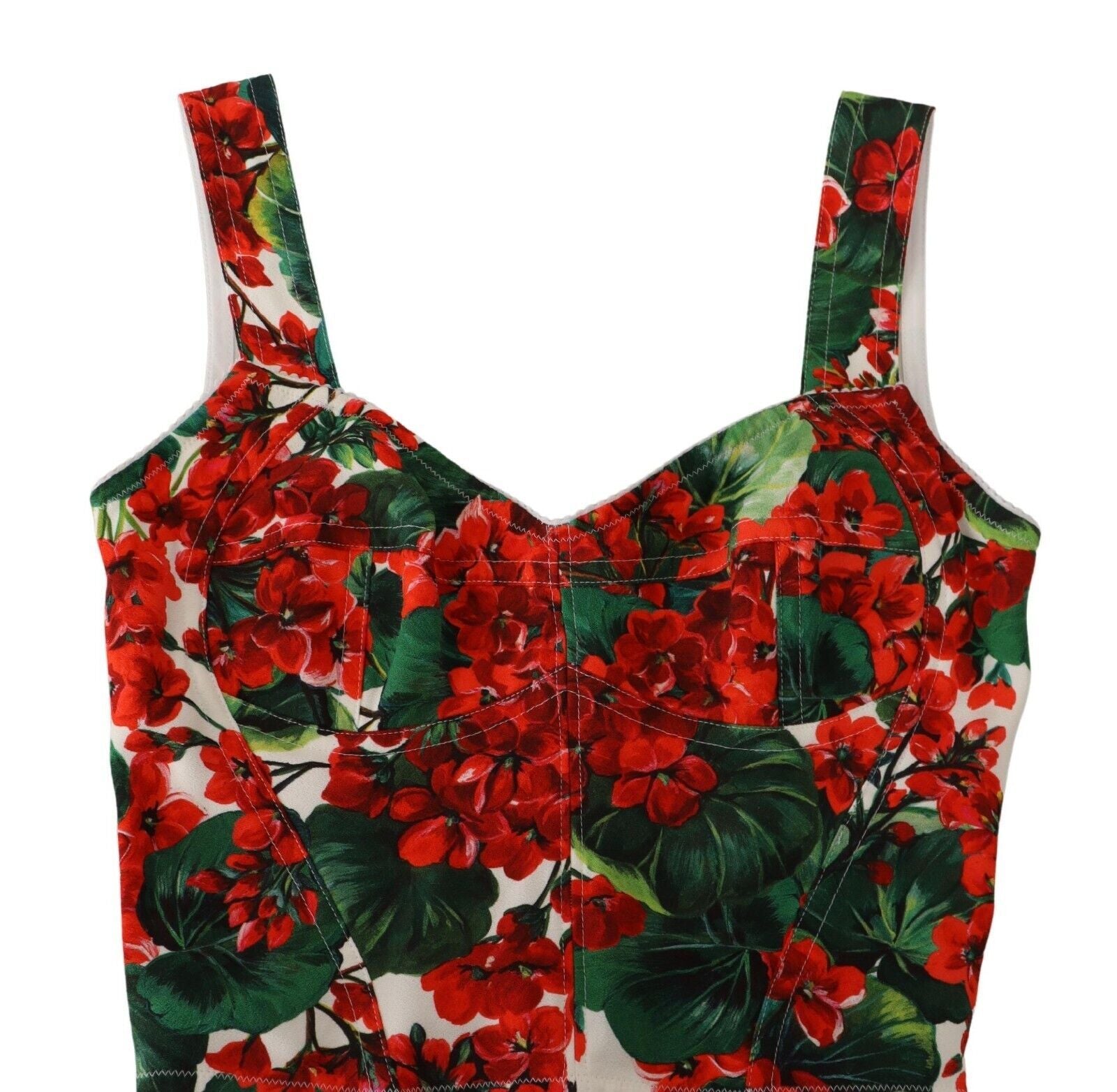 Dolce & Gabbana Rotes Viskose-Top mit Geranium-Druck und Sweetheart-Kragen