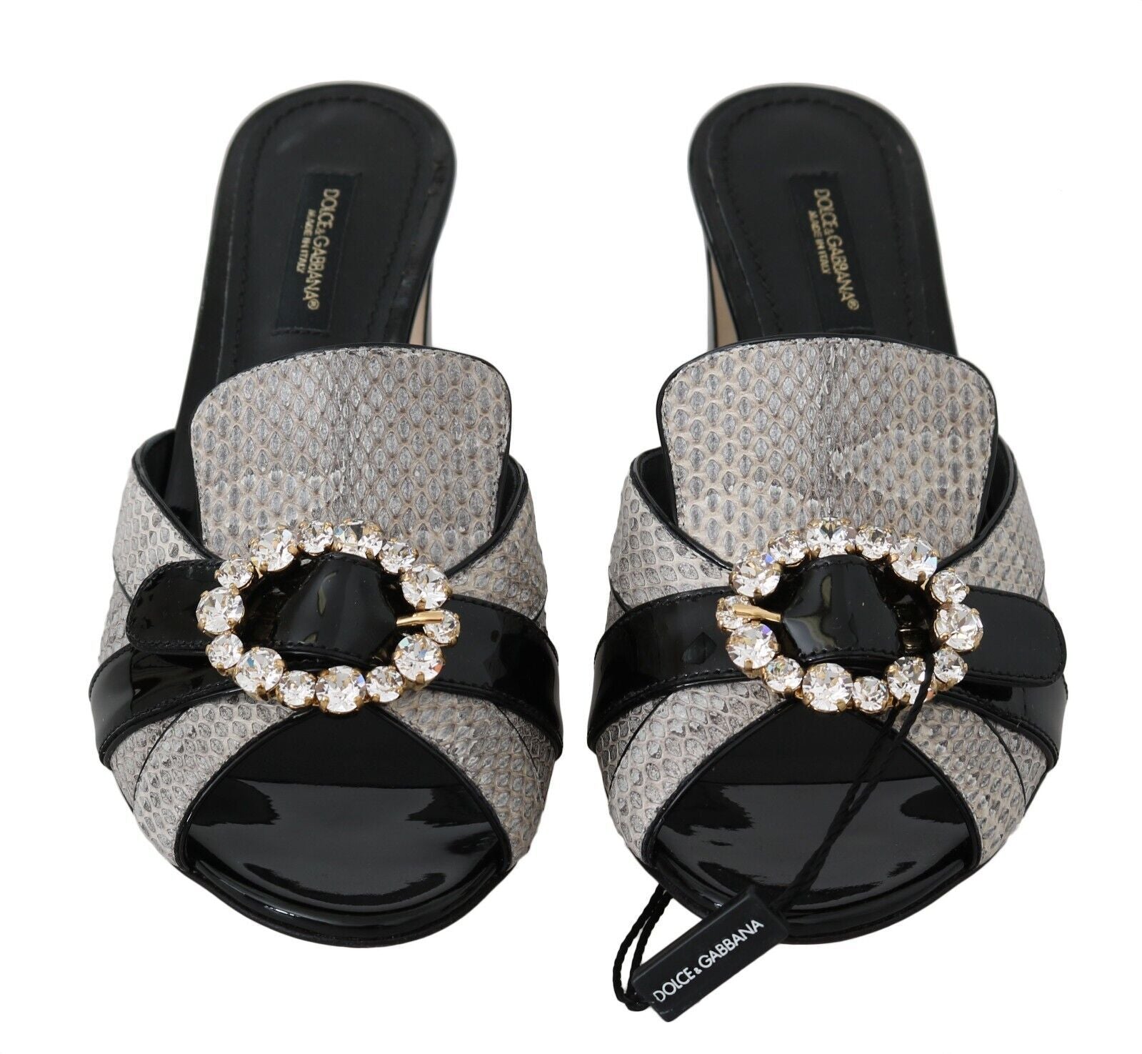 Dolce & Gabbana Schwarz Grau Exotisches Leder Kristalle Sandalen Schuhe